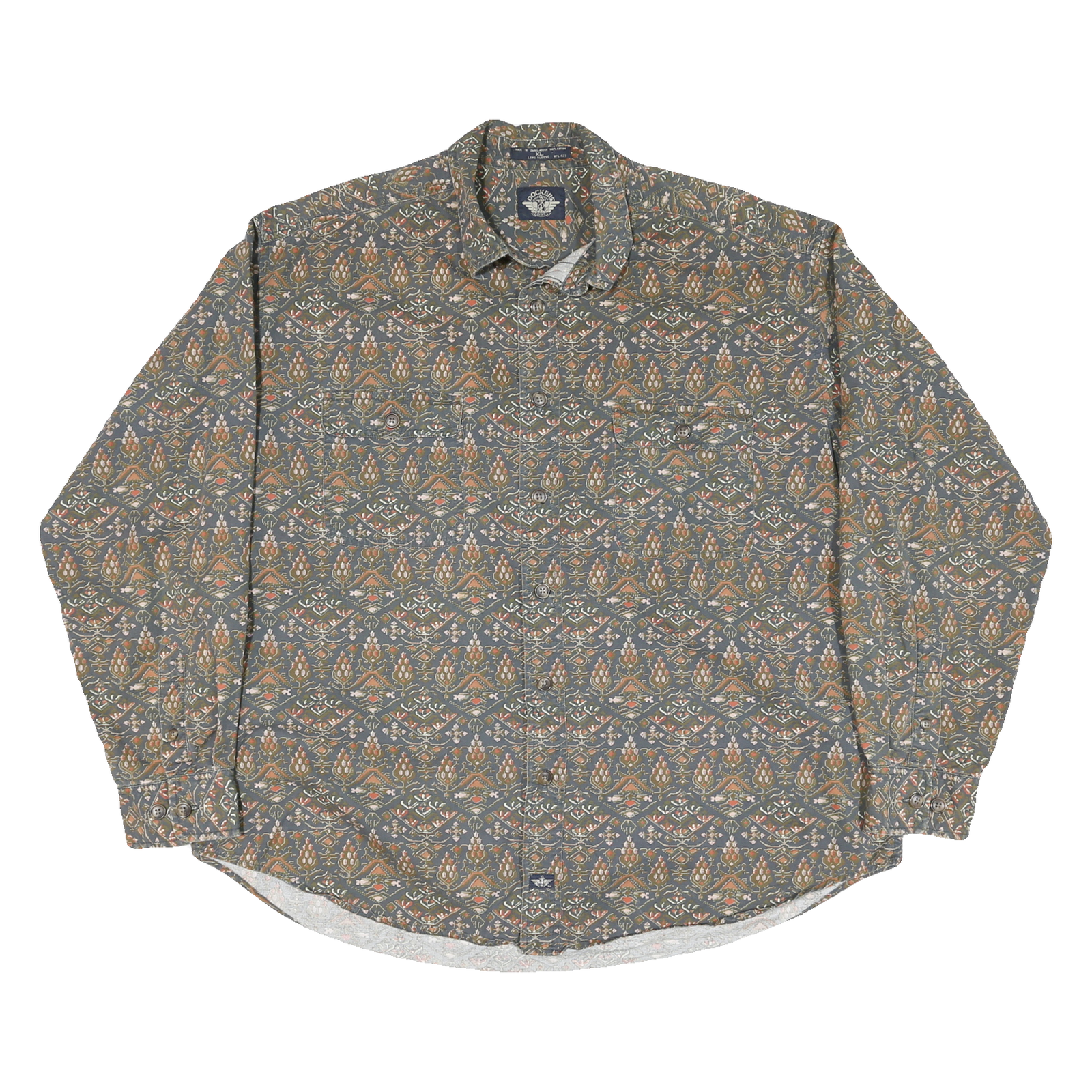 DOCKERS Mens Green Pattern Shirt XL Cotton Blend Long Sleeve Casual Refurbished - N/A refurbished available on Cerqular