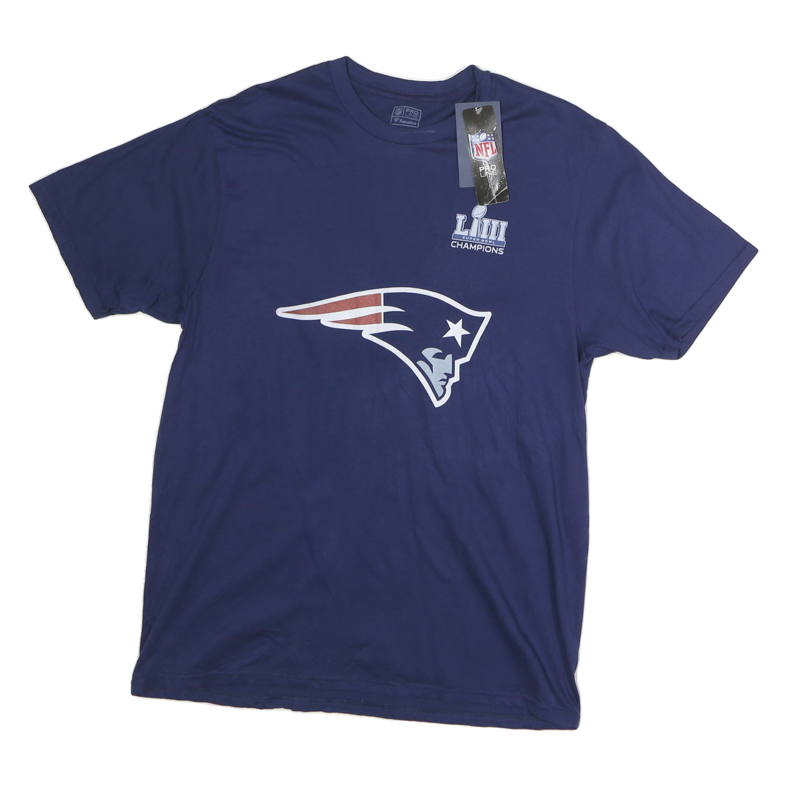 FANATICS Mens Blue NFL Super Bowl LIII Champions Jersey L Short Sleeve Crew Neck Refurbished - N/A refurbished available on Cerqular