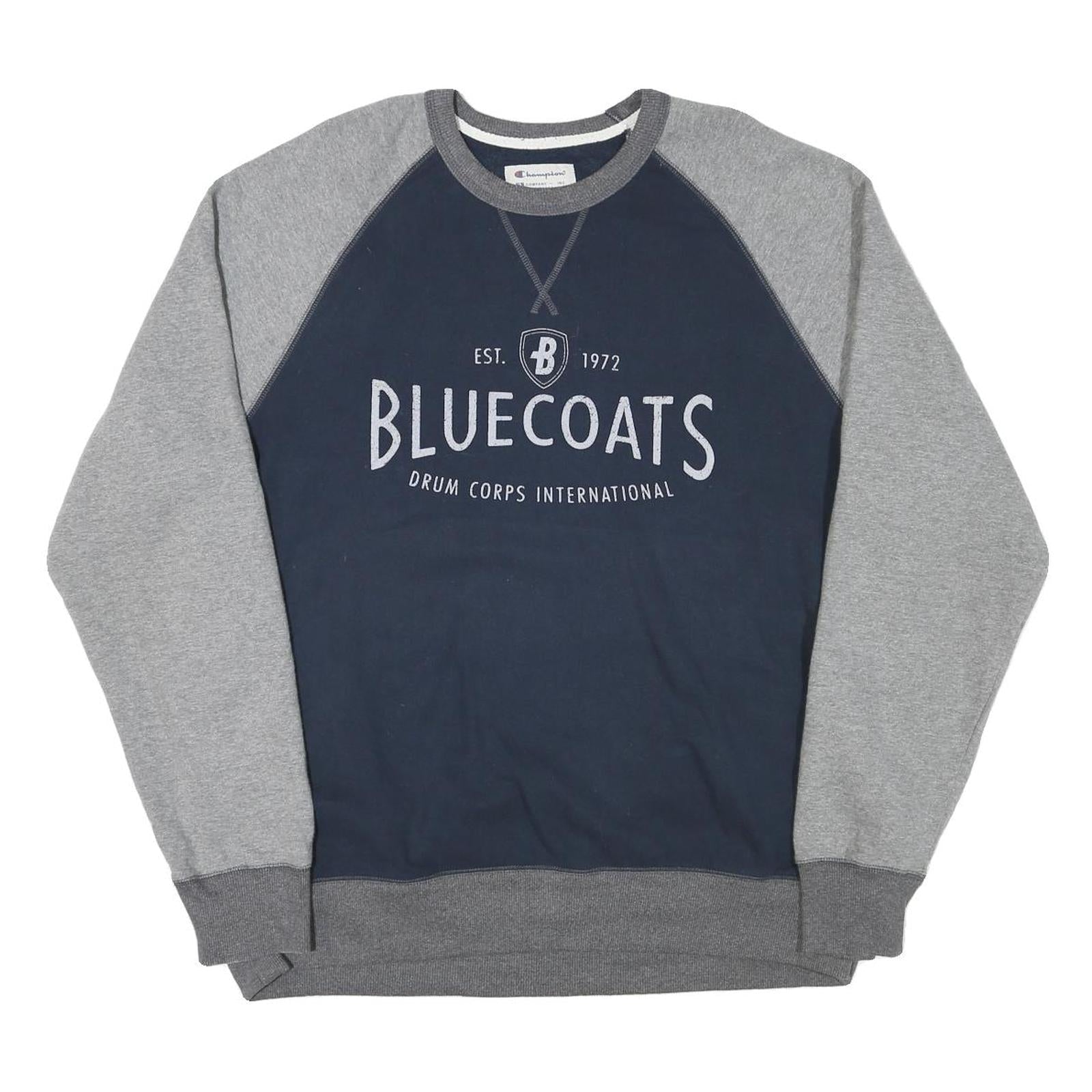 CHAMPION Mens Navy & Grey Bluecoats Crew Neck L Cotton Blend Raglan Sweatshirt Refurbished - N/A refurbished available on Cerqular