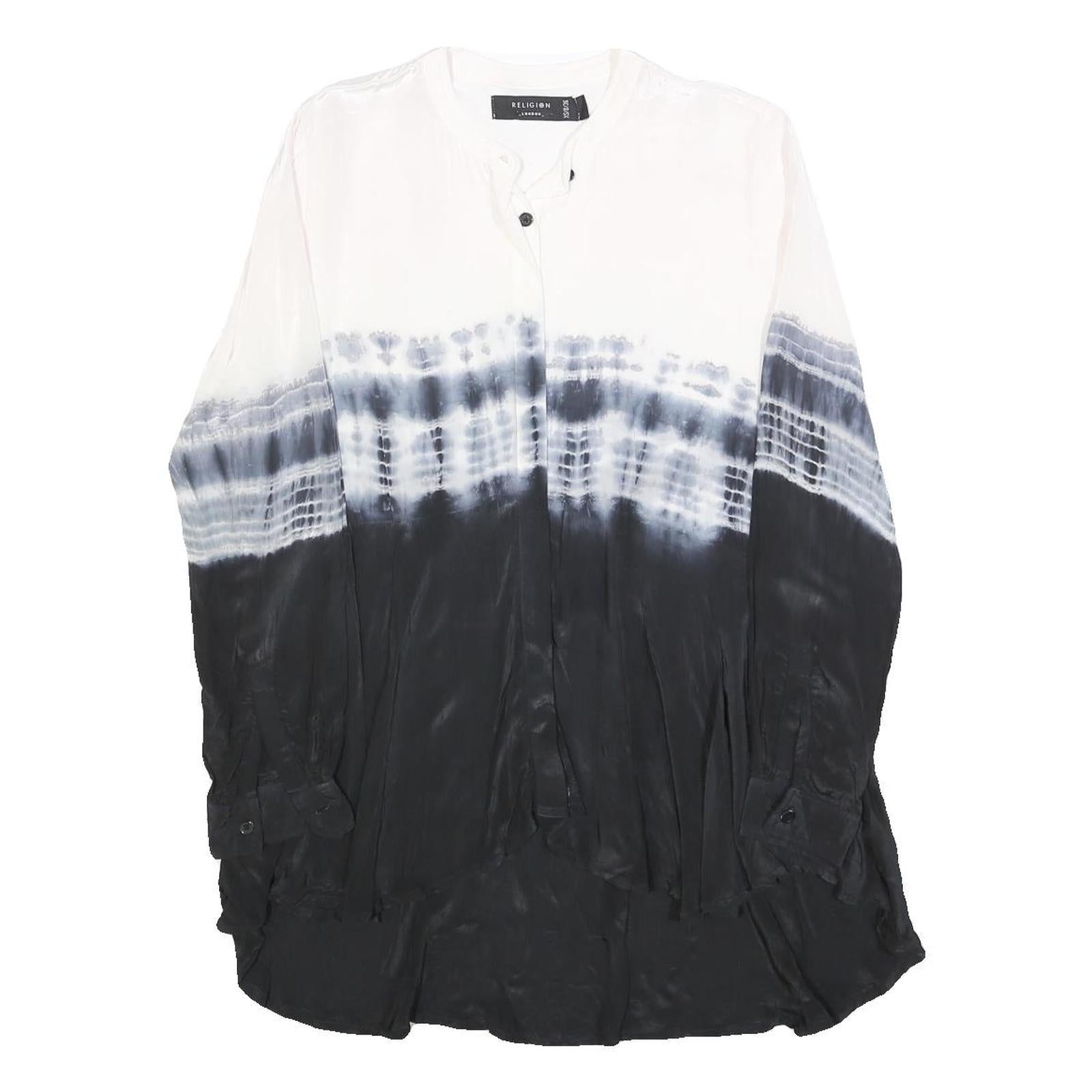 RELIGION Womens Black & White Tie Dye Shirt Long Sleeve Crew Neck XS Stylish Refurbished - N/A refurbished available on Cerqular