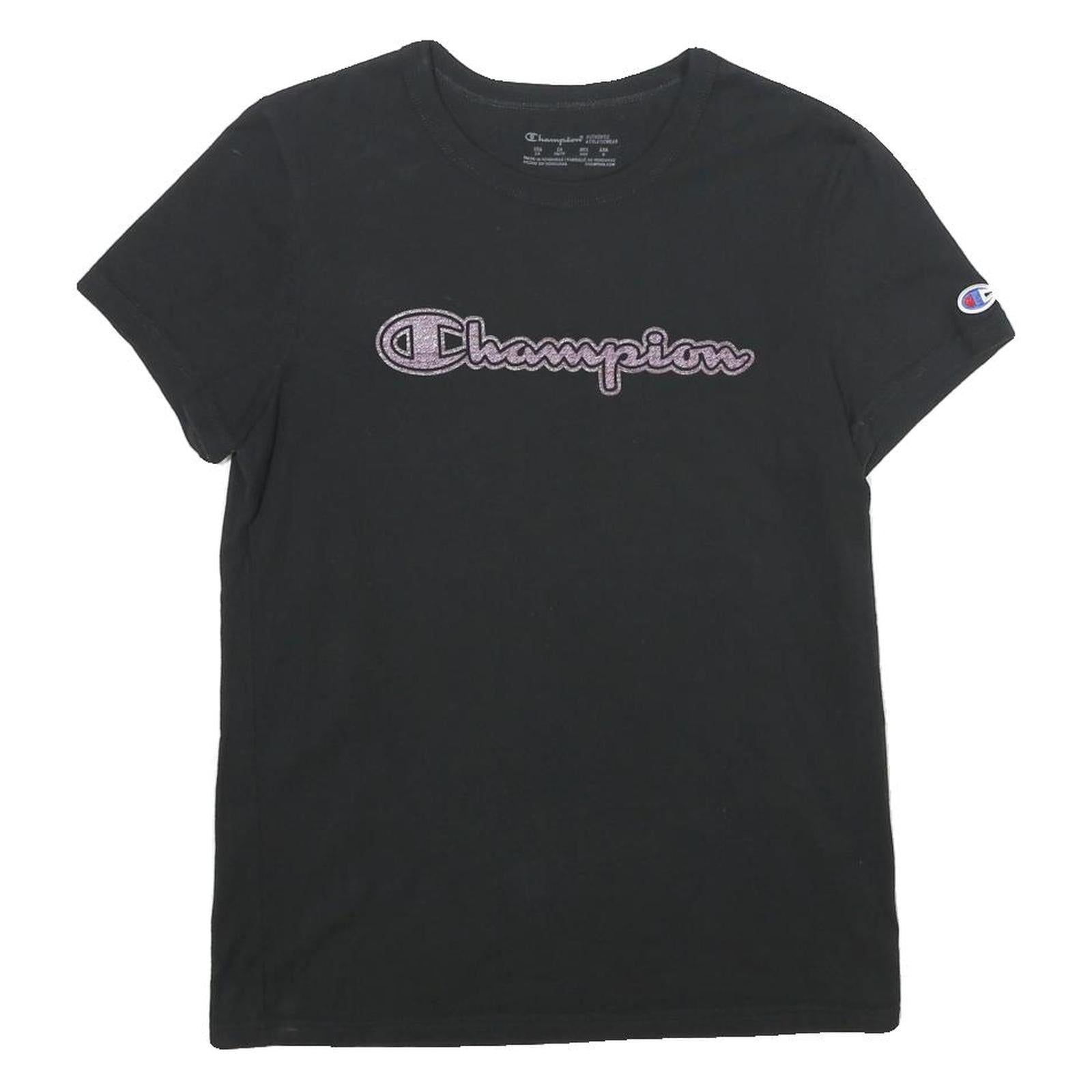 CHAMPION Womens Black T-Shirt XS Short Sleeve Crew Neck Cotton Casual Graphic Refurbished - N/A refurbished available on Cerqular