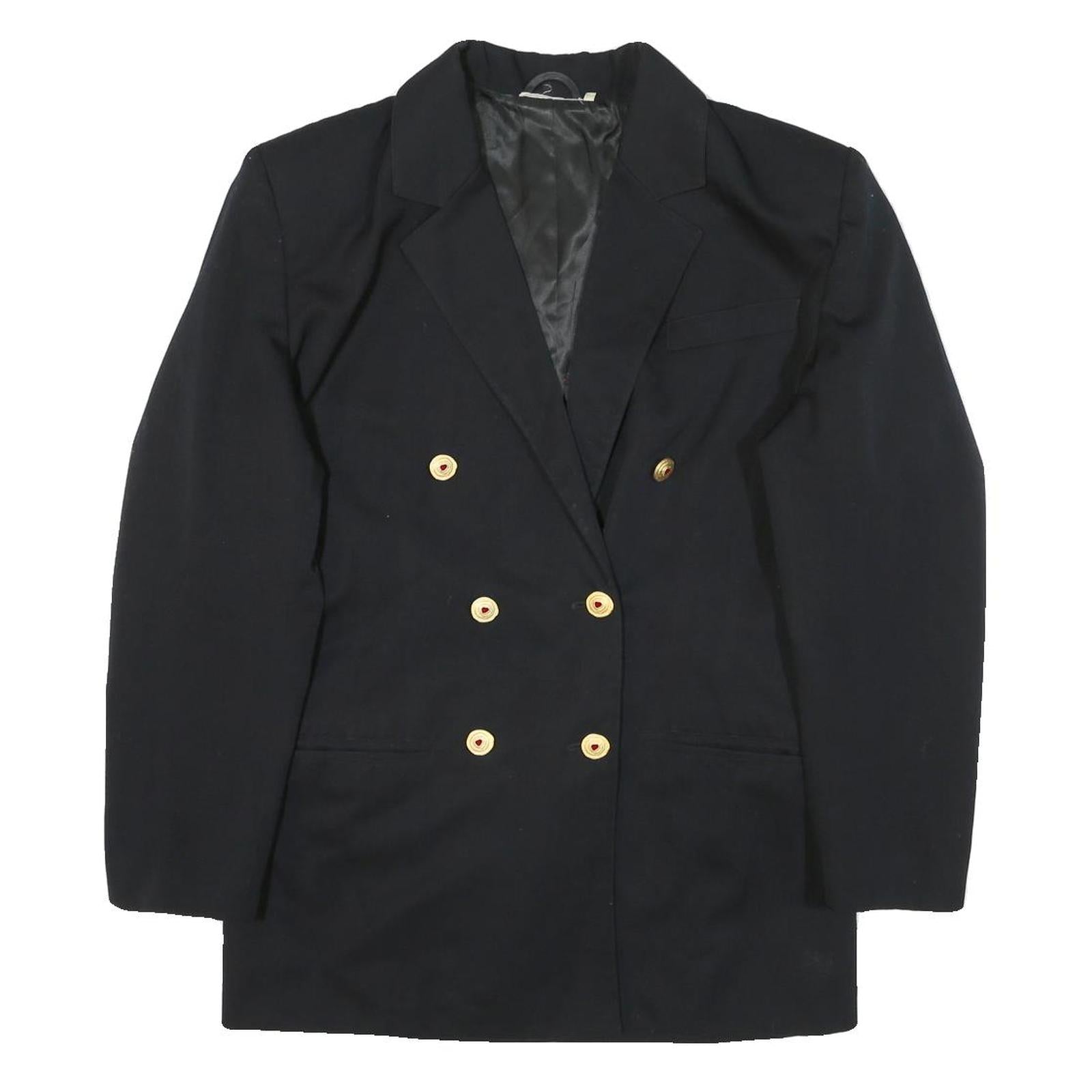 Womens Black Red Heart Plain Button Jacket M Polyester Blend Classic Refurbished - N/A refurbished available on Cerqular
