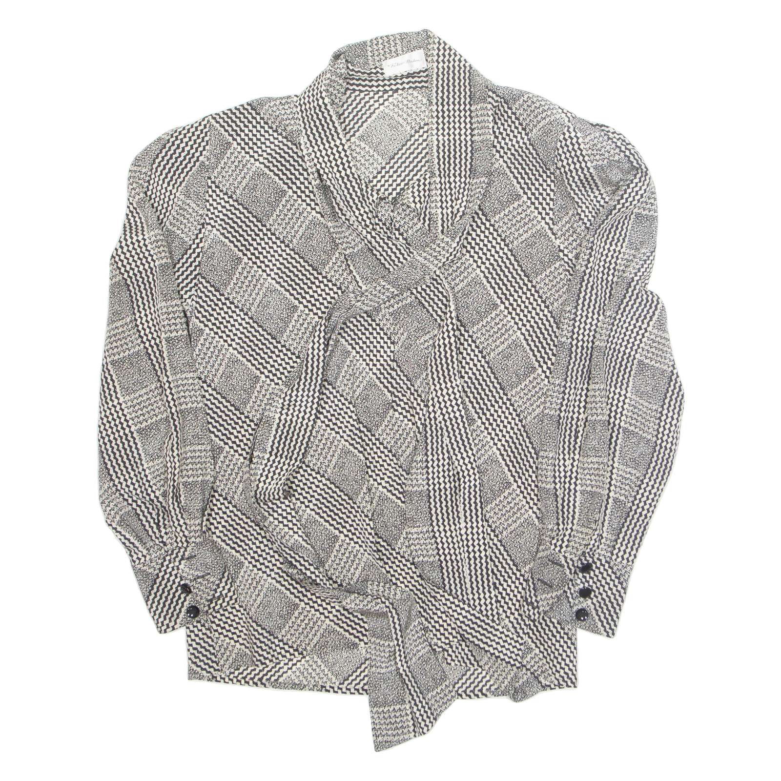 PETER HAHM Womens Printed Blouse White Long Sleeve Silk Crazy Pattern M Refurbished - N/A refurbished available on Cerqular