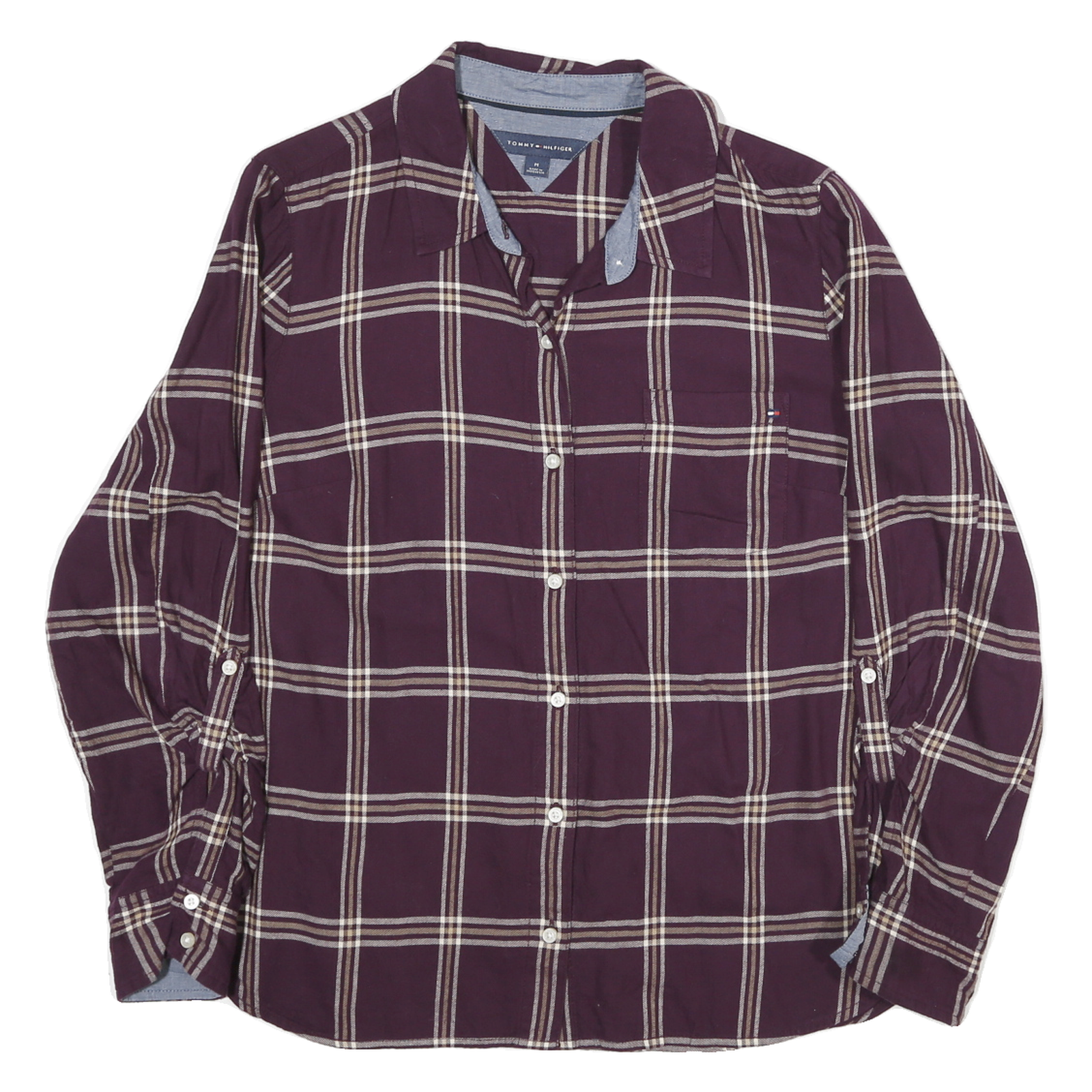 TOMMY HILFIGER Womens Maroon & Cream Check Shirt M Classic Cotton Blend Casual Refurbished - N/A refurbished available on Cerqular