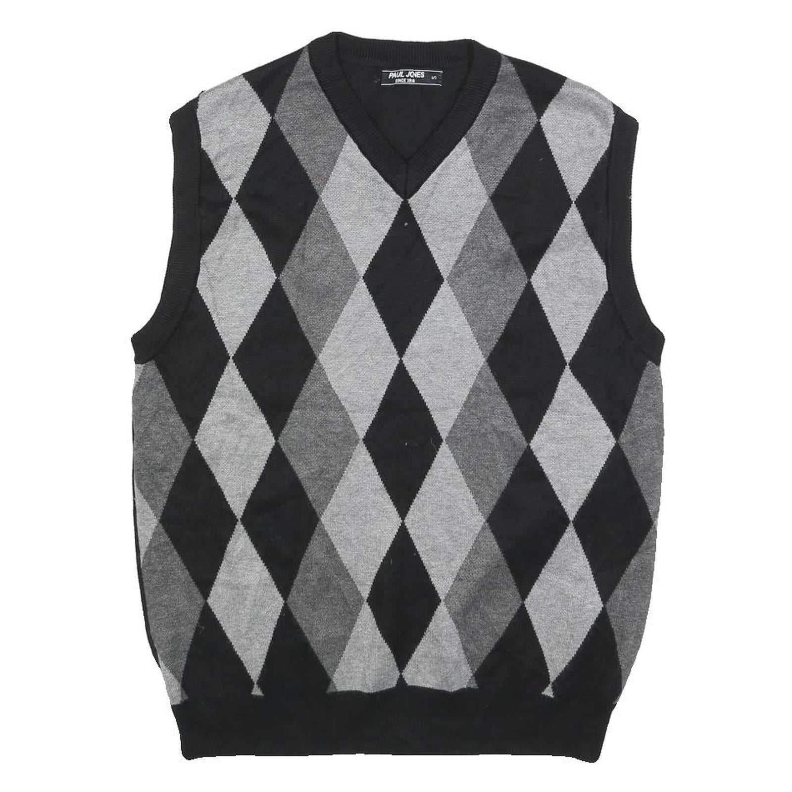 PAUL JONES Mens Black & Grey Patterned V Neck Jumper Basic Knit S Cotton Blend Refurbished - N/A refurbished available on Cerqular