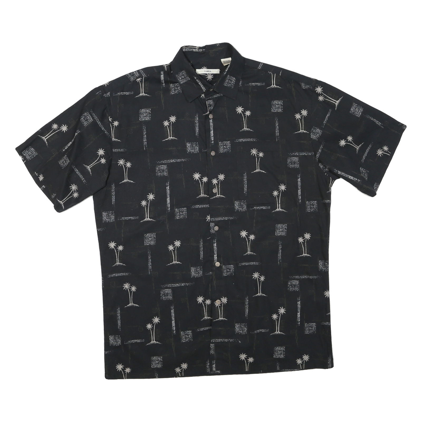 CAMPIA Mens Black Shirt M Cotton Blend Palm Tree Print Casual Button Shirt Refurbished - N/A refurbished available on Cerqular