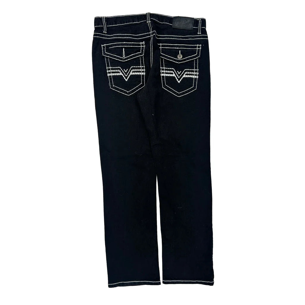 True Luck Contrast Stitch Jeans - 34W UK 12 Black Cotton Blend Refurbished - Thrifted (note: this is a term often used to describe second- refurbished available on Cerqular