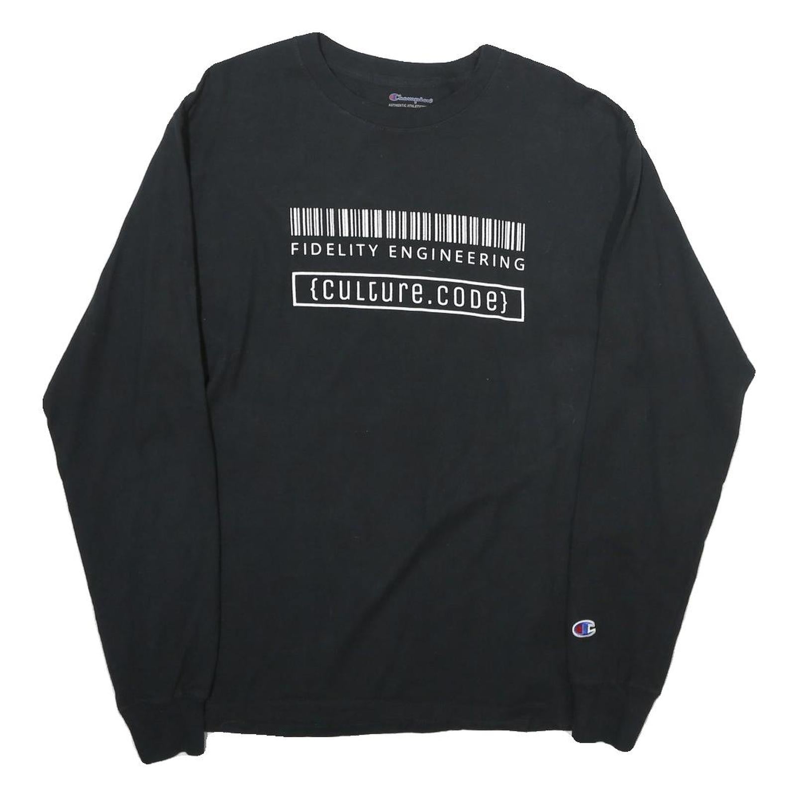 CHAMPION Mens Black Graphic T-Shirt M Long Sleeve Crew Neck Cotton Barcodes Refurbished - N/A refurbished available on Cerqular