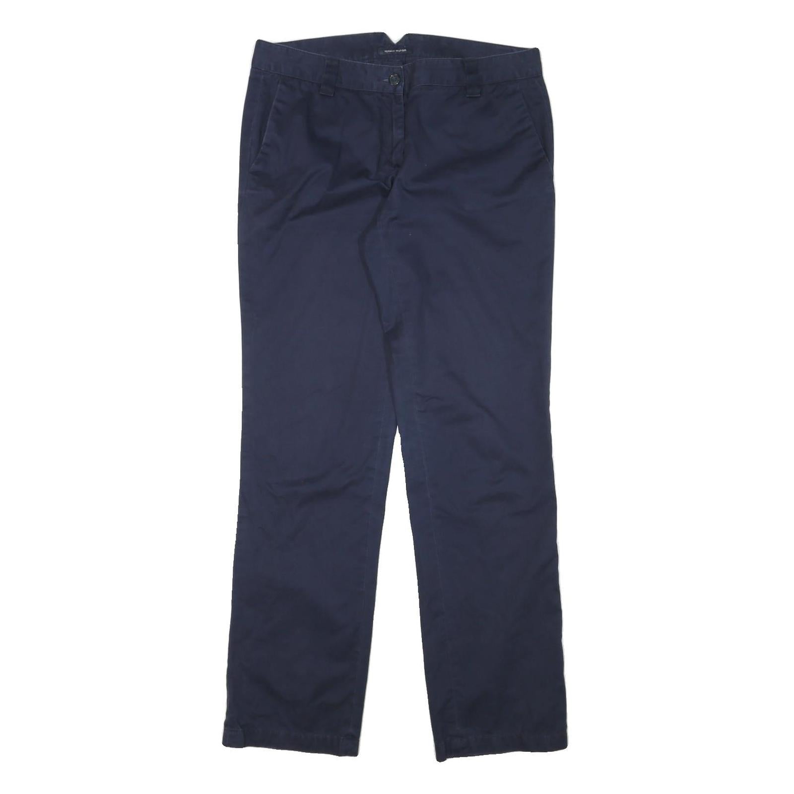 TOMMY HILFIGER Womens Cotton Blend Navy Regular Fit Straight Trousers W34 L32 Refurbished - N/A refurbished available on Cerqular