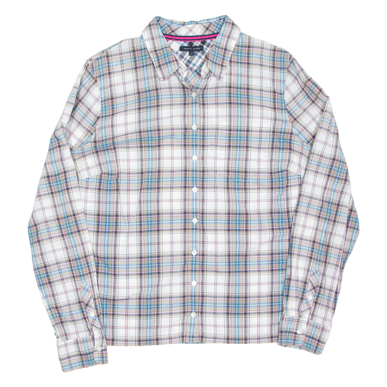 TOMMY HILFIGER Womens Shirt Beige Check Long Sleeve UK 14 Refurbished - N/A refurbished available on Cerqular