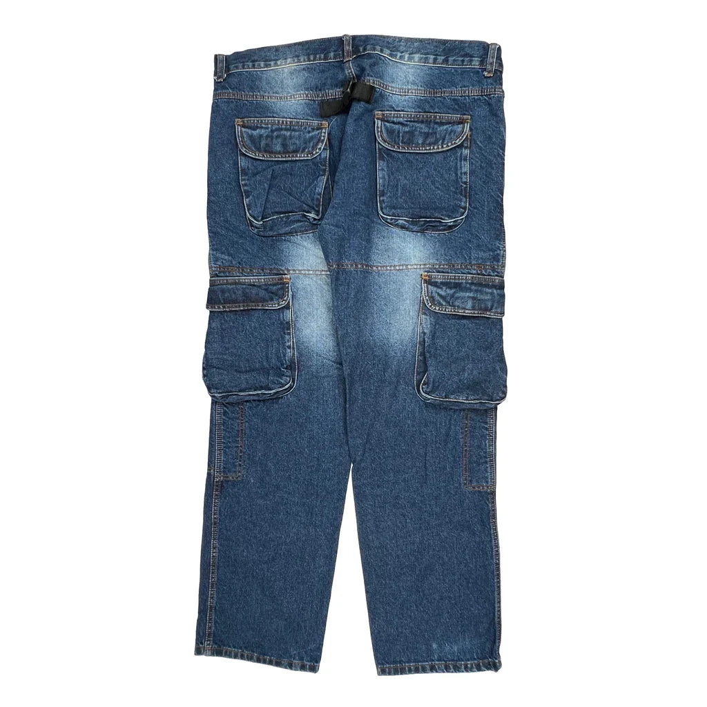 Unbranded Cargo Cargo Trousers - 40W 31L Blue Cotton Refurbished - Thrifted (note: this is a term often used to describe second- refurbished available on Cerqular
