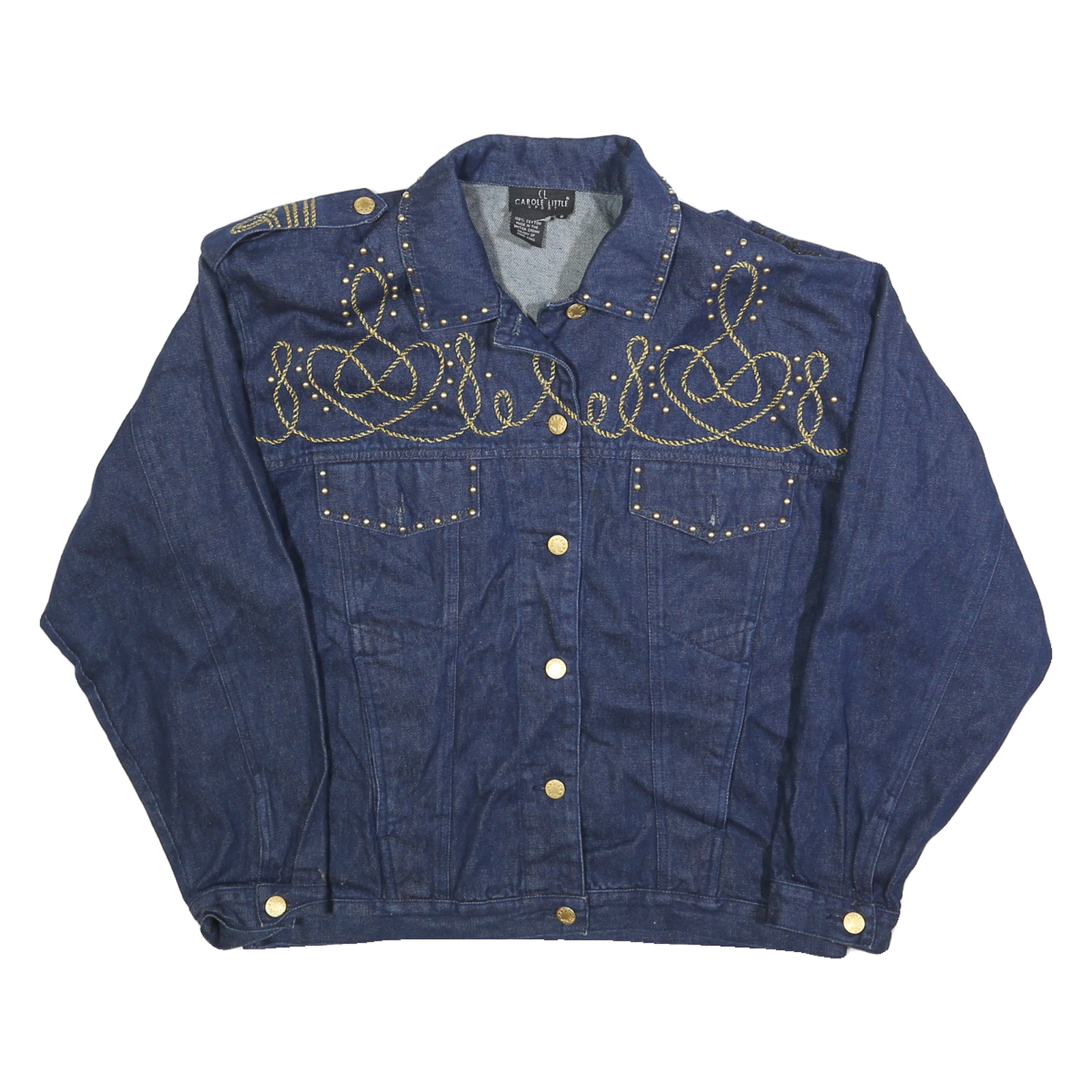 CARLOE LITTLE Womens Blue Denim Jacket S Cotton Button Embroidered Studded Refurbished - N/A refurbished available on Cerqular