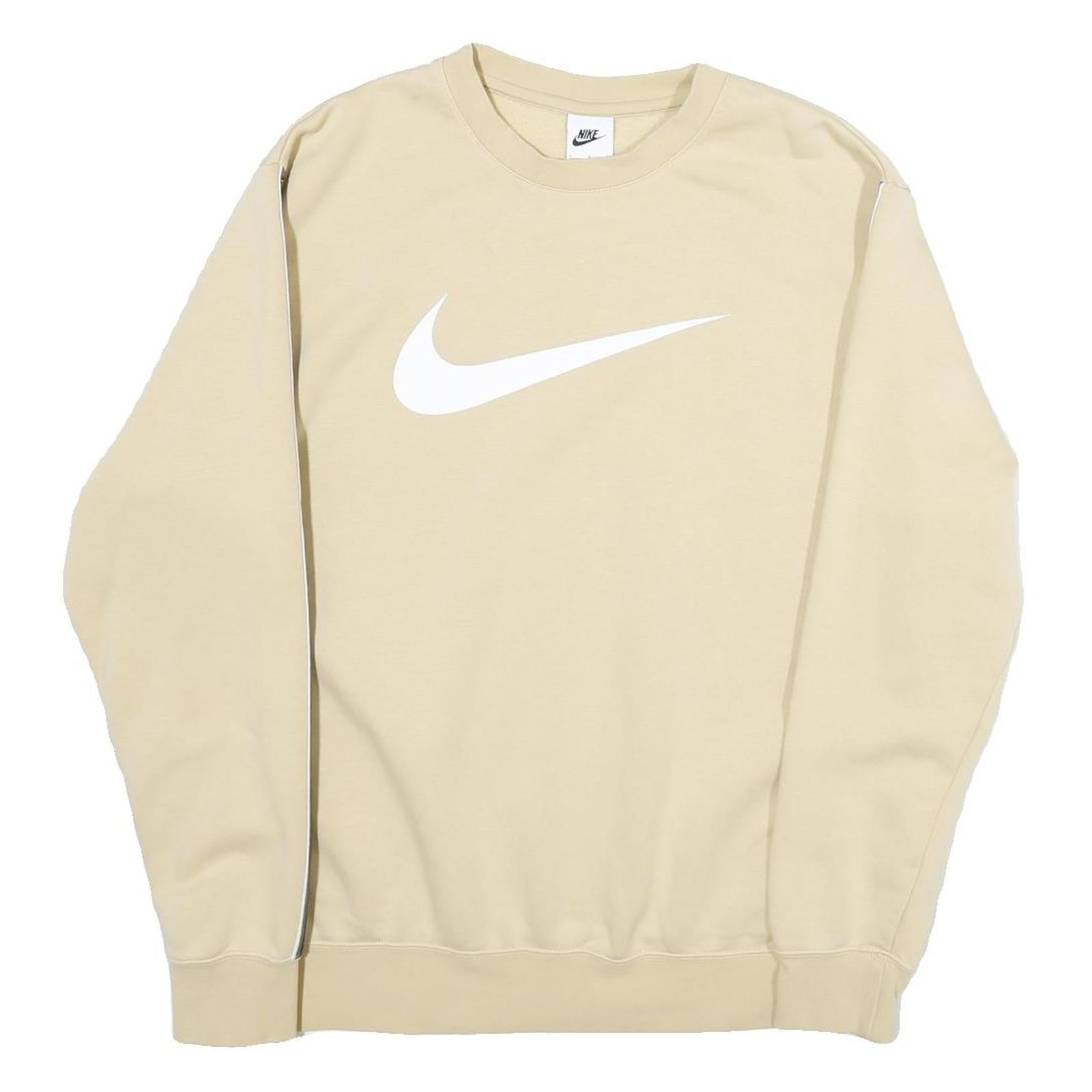 NIKE Mens Beige Sweatshirt Crew Neck L Cotton Logo Stripe Casual Wear Refurbished - N/A refurbished available on Cerqular
