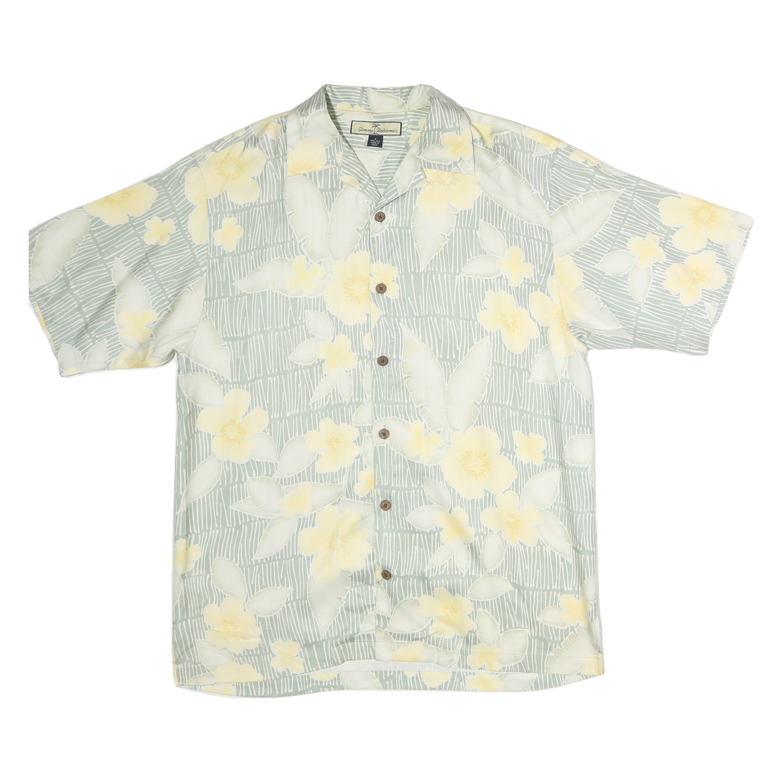 TOMMY BAHAMA Mens Pale Green & Yellow Floral Silk Shirt S Summer Resort Casual Refurbished - N/A refurbished available on Cerqular
