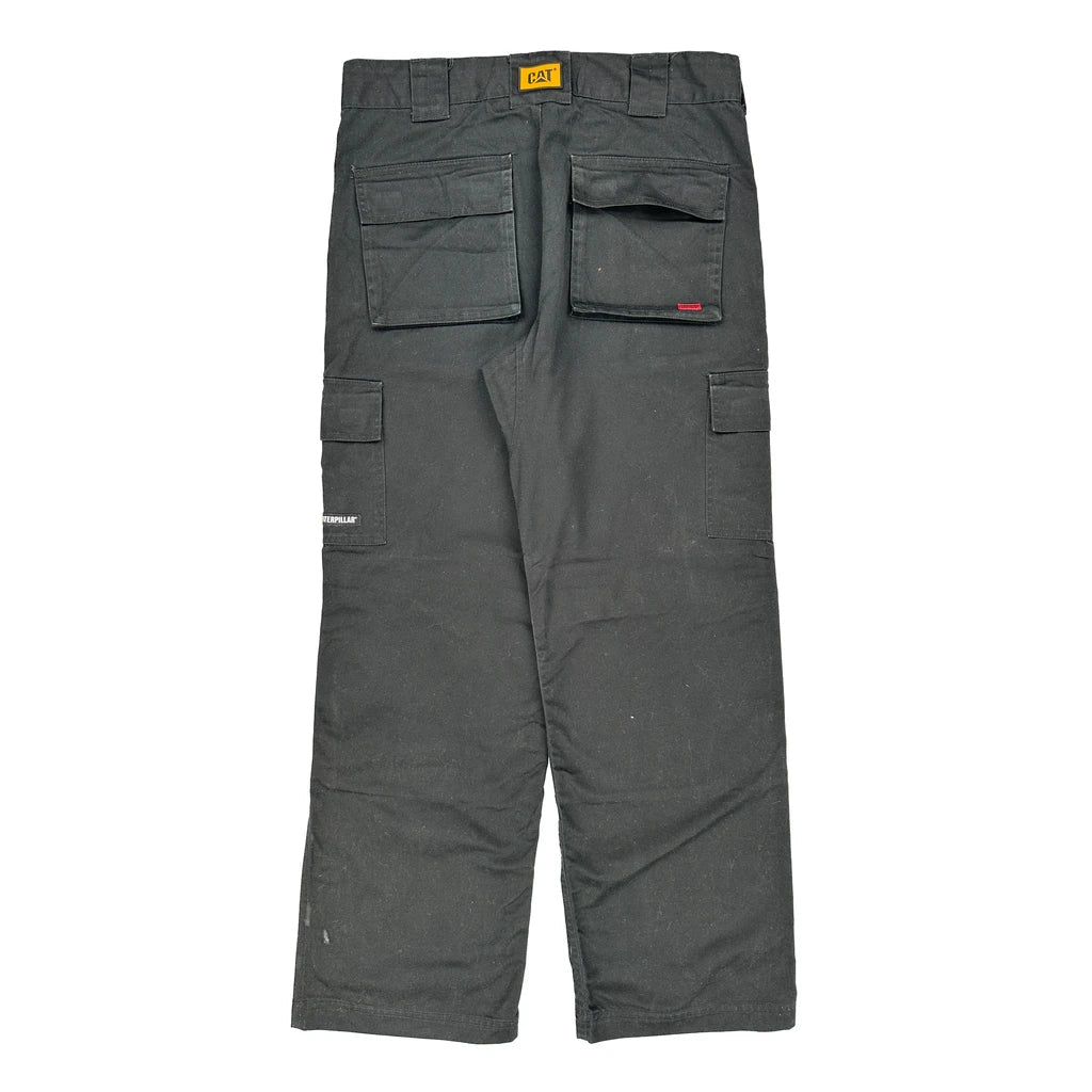 Cat Double Knee Cargo Trousers - 34W 32L Black Cotton Refurbished - Thrifted (note: this is a term often used to describe second- refurbished available on Cerqular