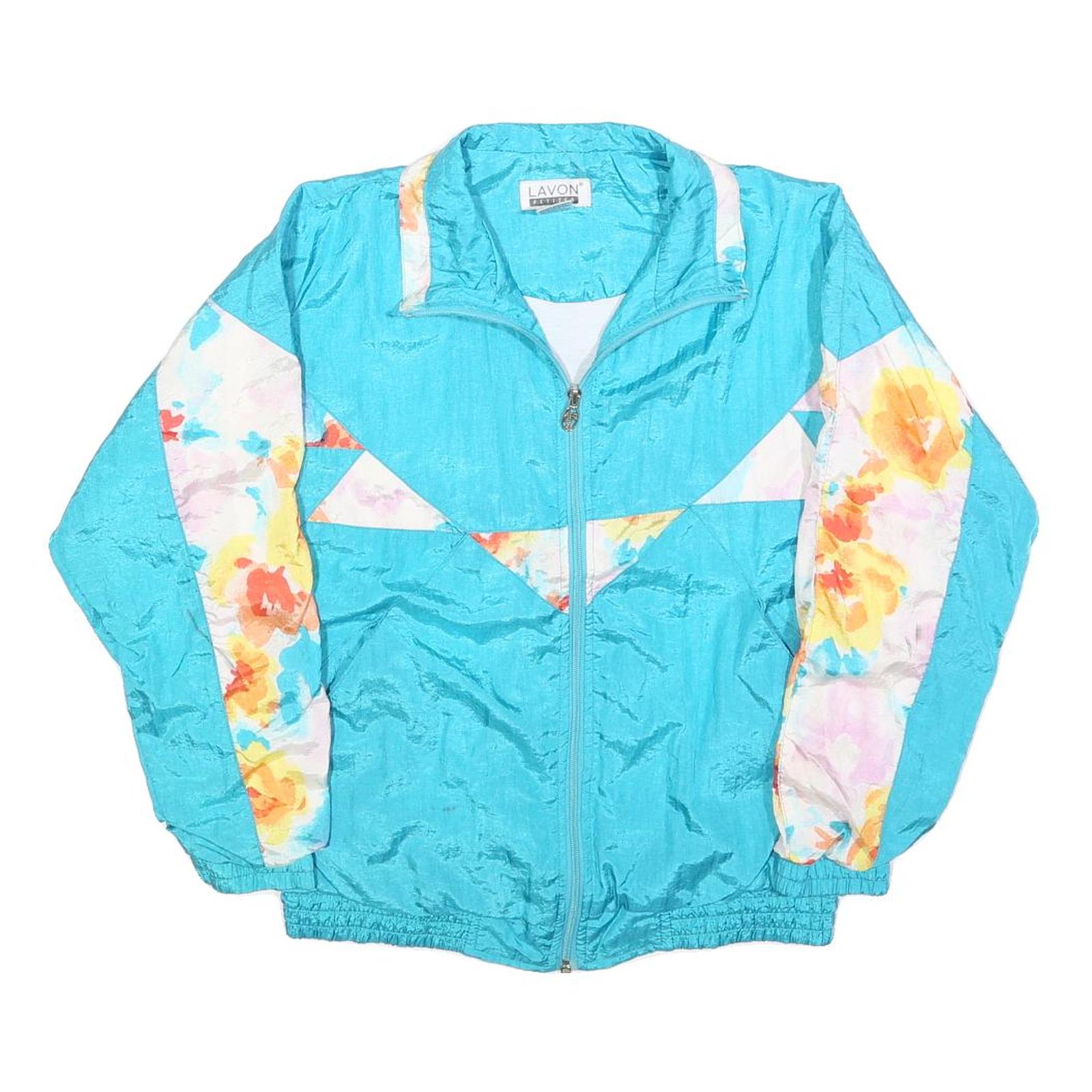 LAVON Womens Blue & Floral Casual Jacket S Nylon Zip Plain Lightweight Retro Refurbished - N/A refurbished available on Cerqular