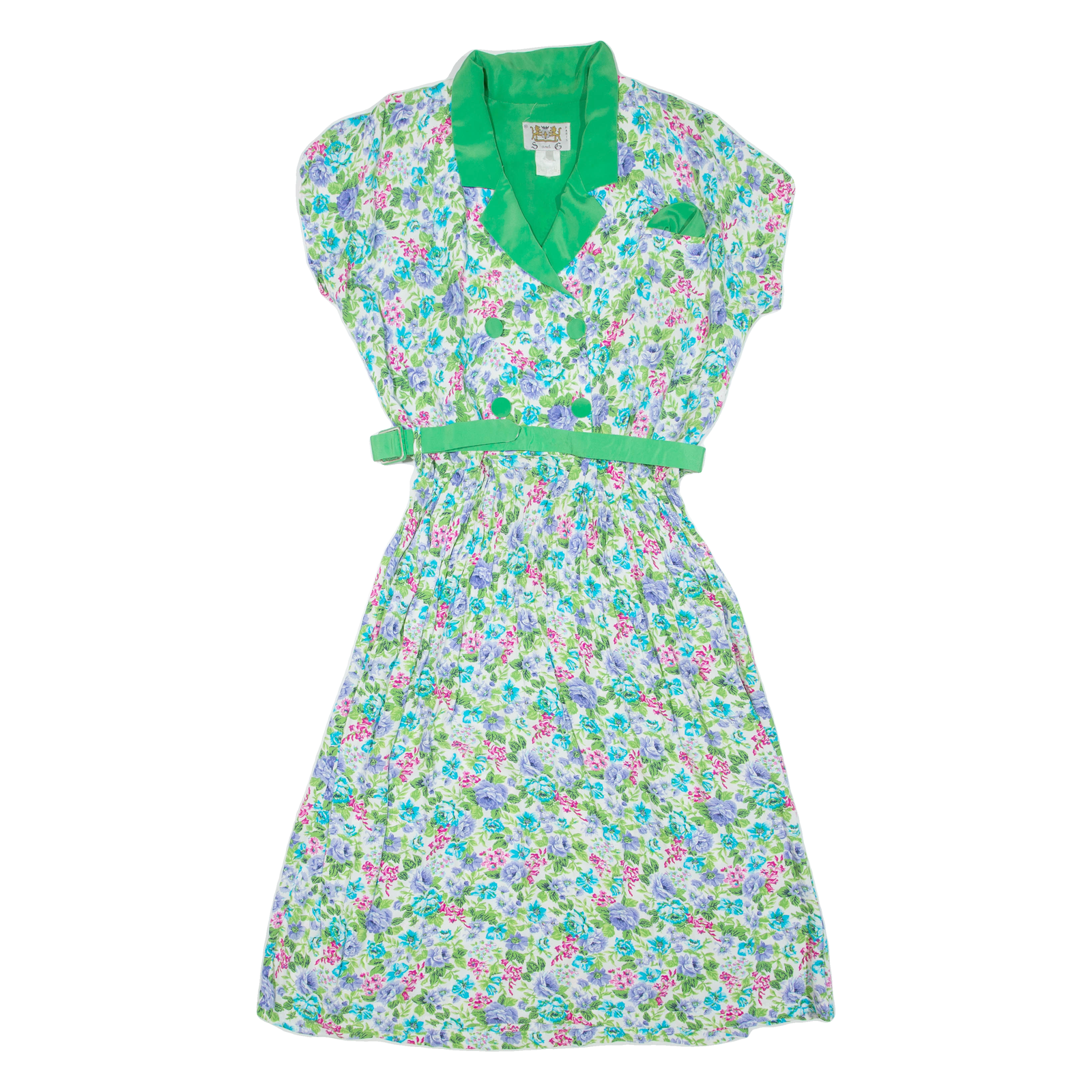 Womens Day Dress Green Floral Short Sleeve Midi L Refurbished - N/A refurbished available on Cerqular