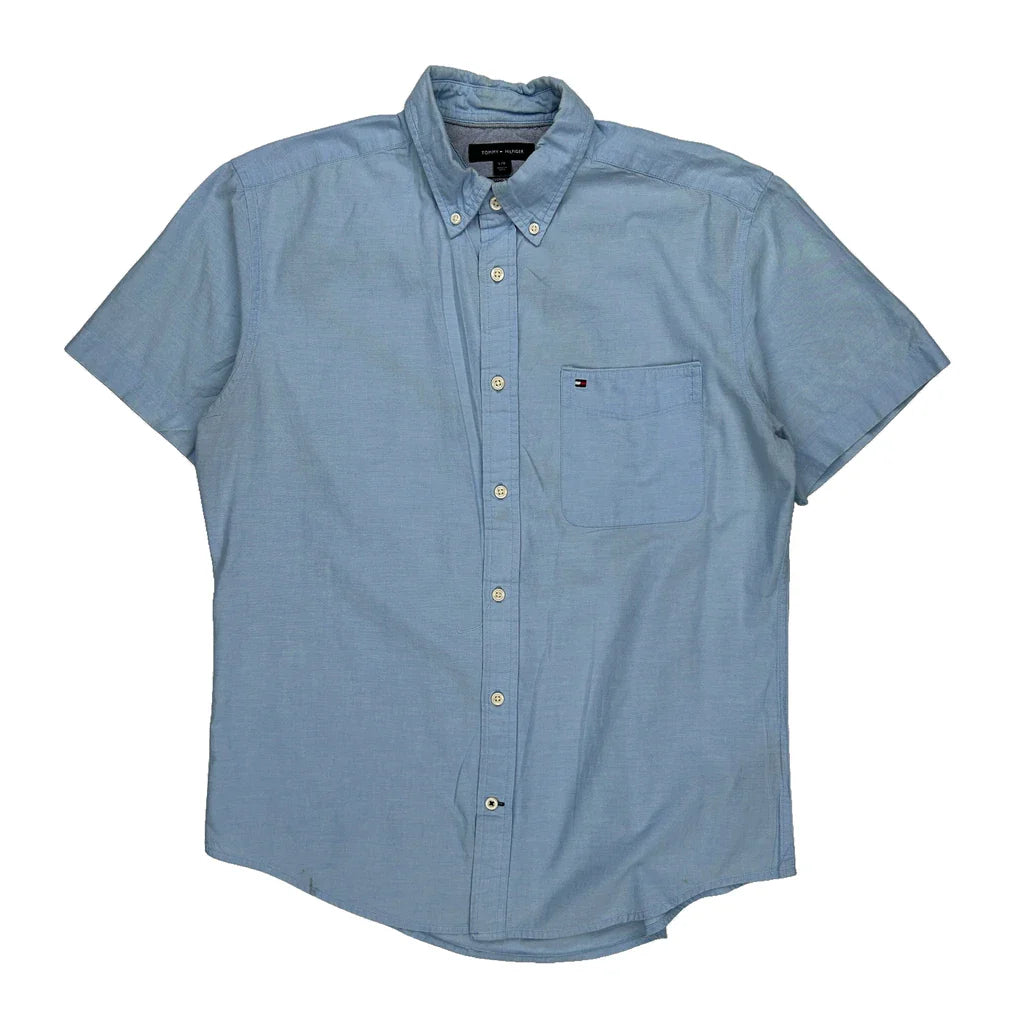 Tommy Hilfiger Short Sleeve Shirt - Large Blue Cotton Refurbished - Thrifted (note: this is a term often used to describe second- refurbished available on Cerqular