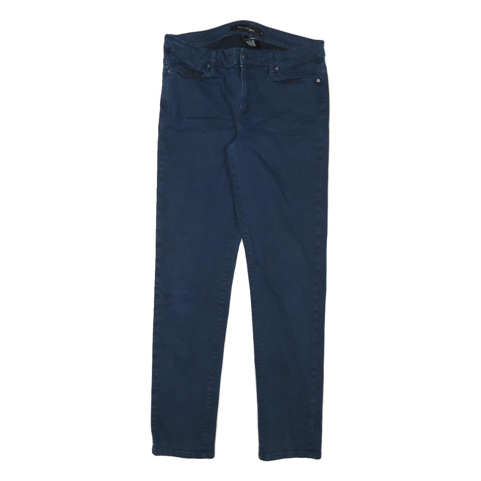 CALVIN KLEIN Womens Cotton Blend Blue Slim Skinny Trousers W30 L30 Zip Closure Refurbished - N/A refurbished available on Cerqular