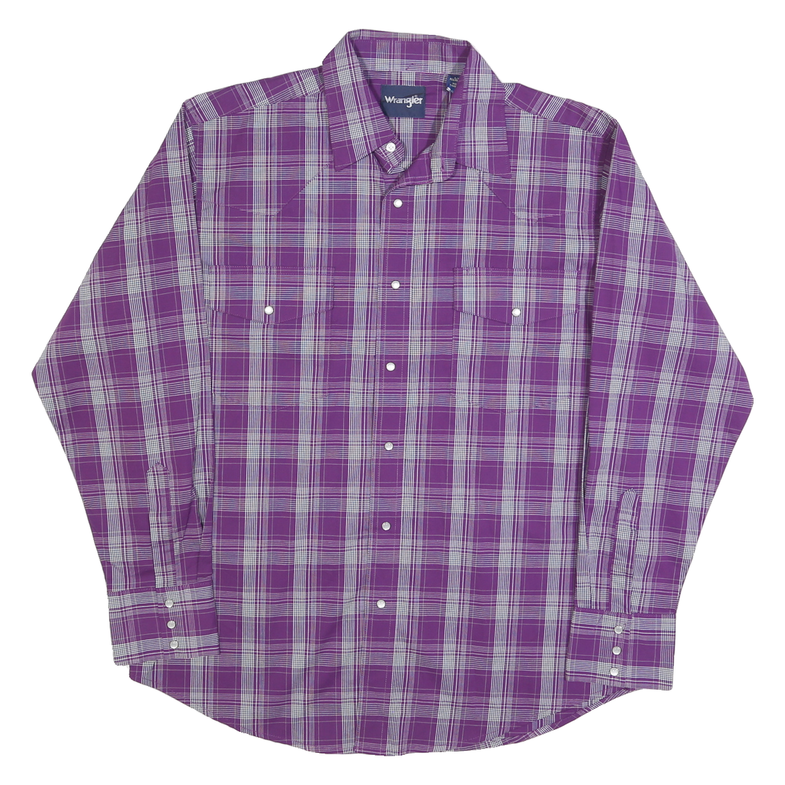 WRANGLER Mens Purple & White Check Shirt L Button-Down Long Sleeve Casual Cotton Refurbished - N/A refurbished available on Cerqular