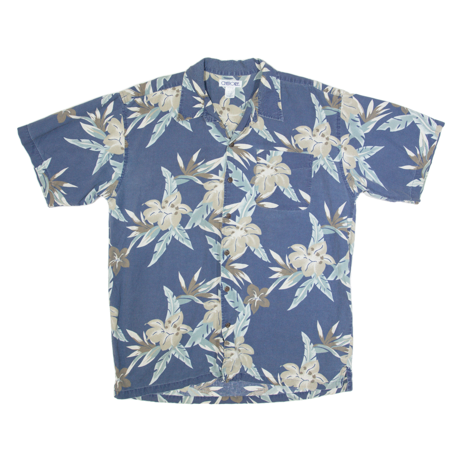 CHEROKEE Mens Hawaiian Shirt Blue Floral L Refurbished - N/A refurbished available on Cerqular