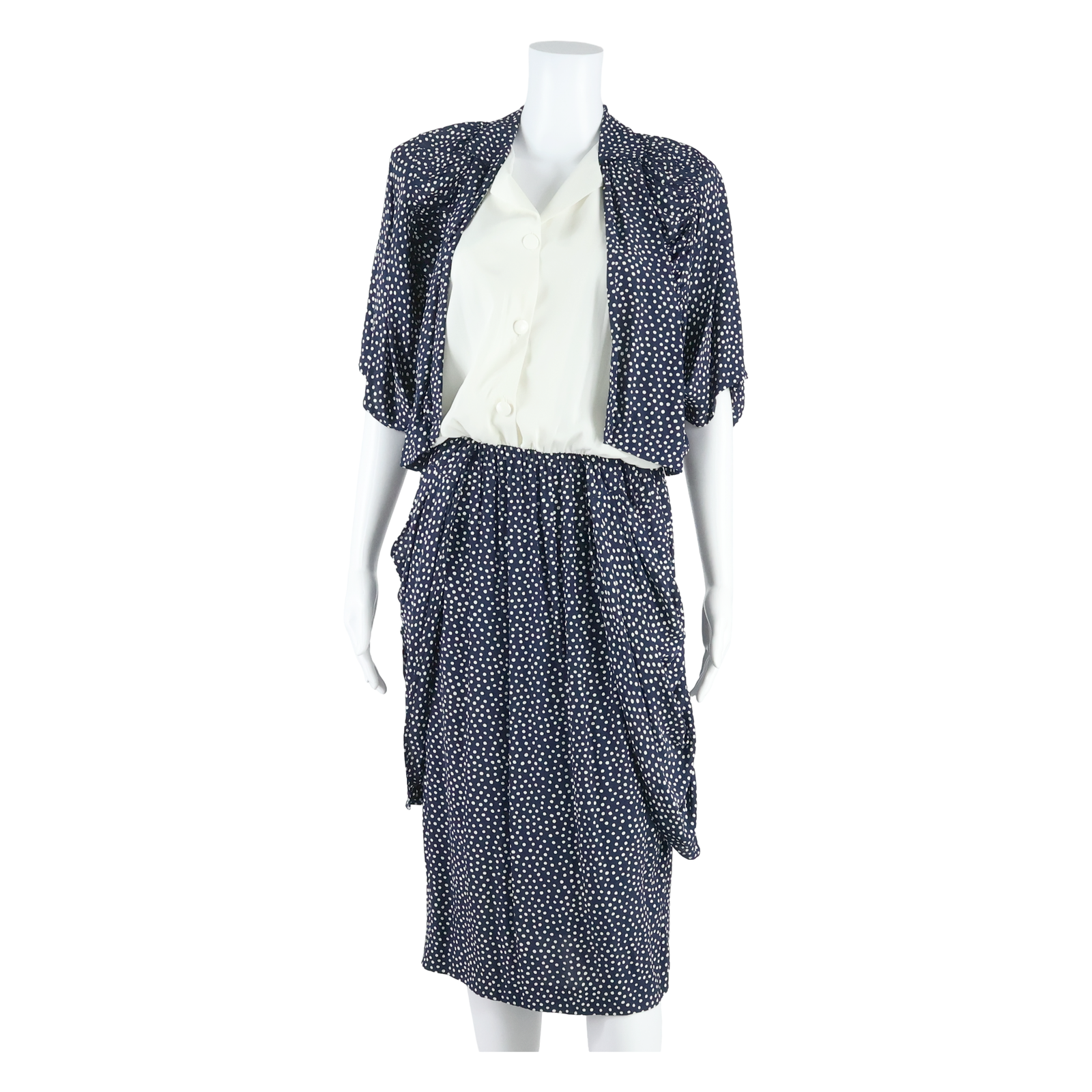 PHILIPPE GARAT Womens Pencil Dress Blue Viscose 90s Polka Dot Midi S Refurbished - N/A refurbished available on Cerqular