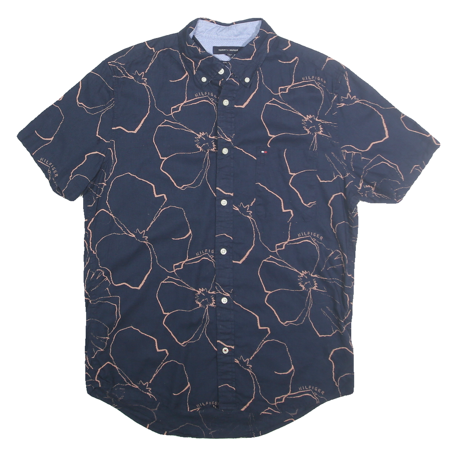 TOMMY HILFIGER Mens Navy Blue Floral Short Sleeve Shirt M Cotton Blend Refurbished - N/A refurbished available on Cerqular