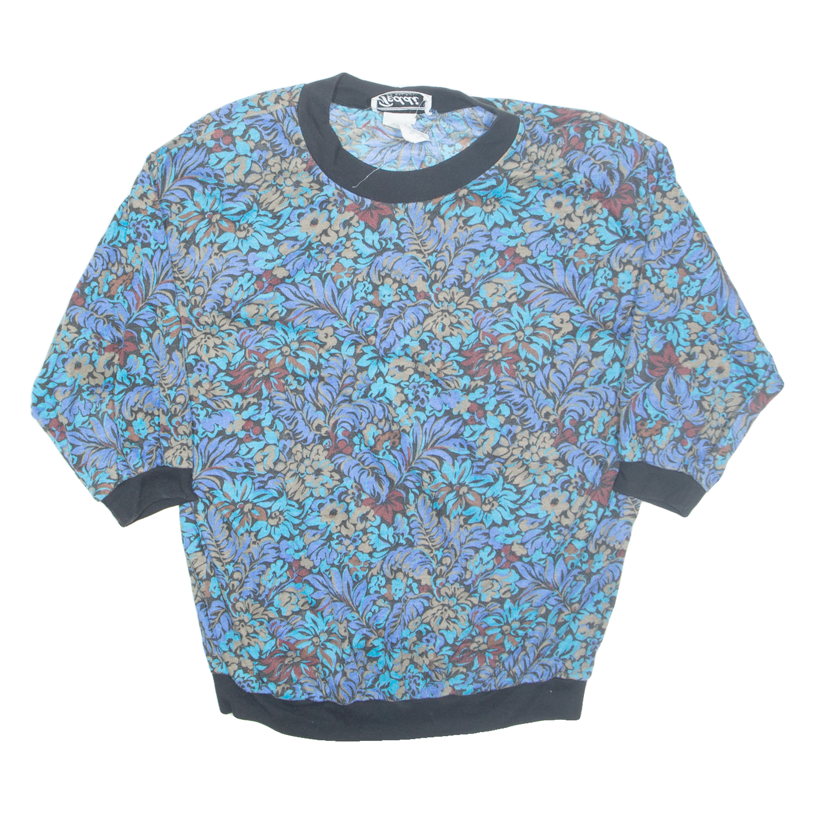 TEDDY Floral Short Sleeve Womens Sweatshirt Blue 90s L Refurbished - N/A refurbished available on Cerqular