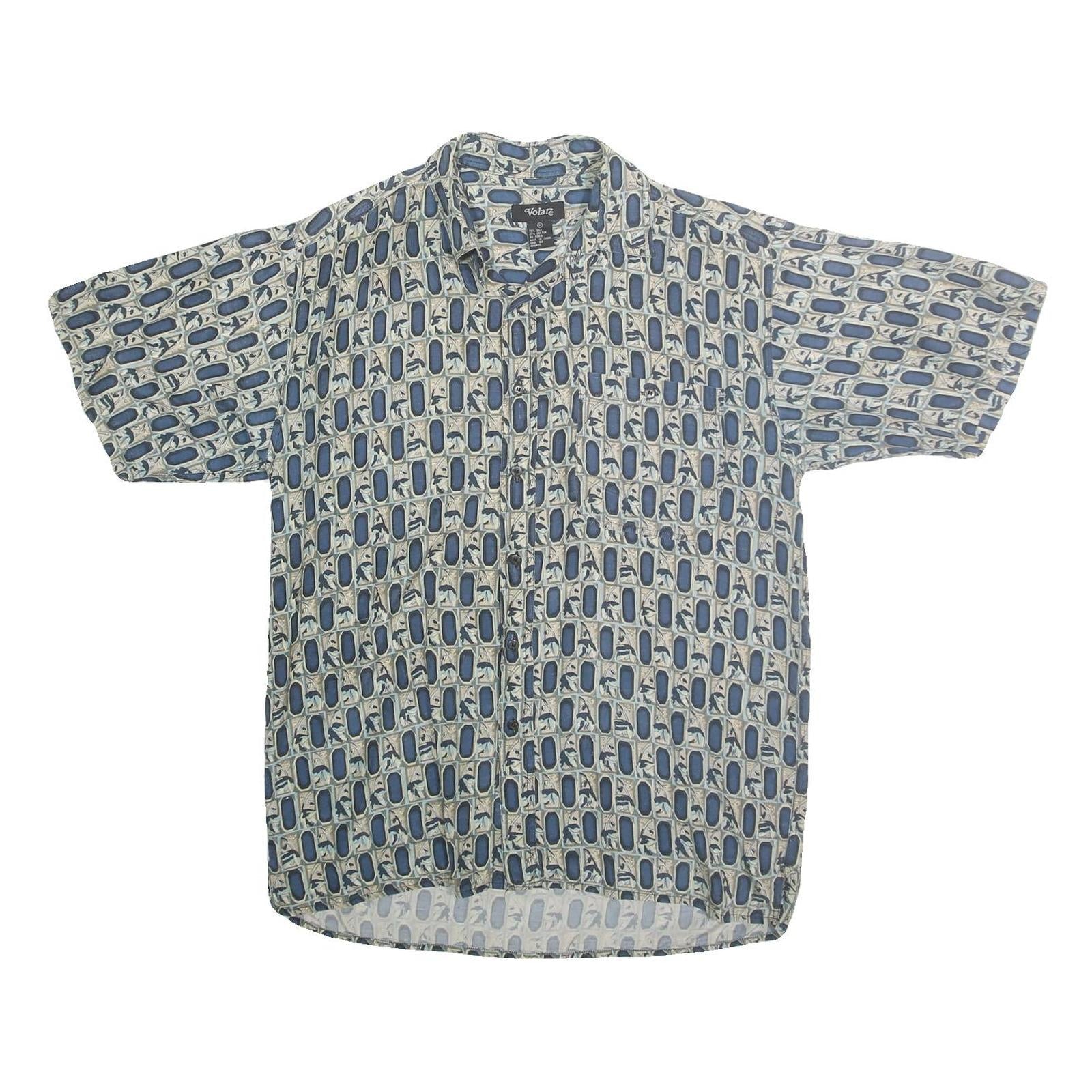 VOLARE Mens Blue Patterned Cotton Shirt M Short Sleeve Casual Refurbished - N/A refurbished available on Cerqular