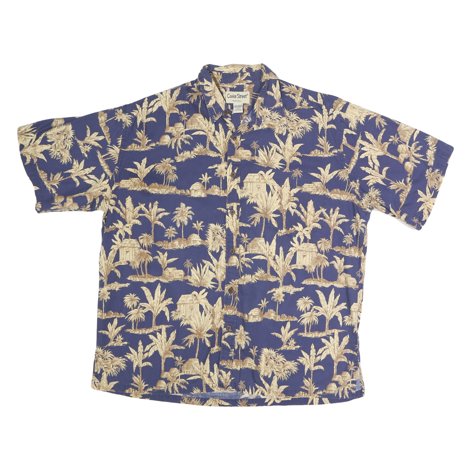 COOKE STREET Mens Blue & Cream Hawaiian Cotton Shirt XL Casual Tropical Print Refurbished - N/A refurbished available on Cerqular