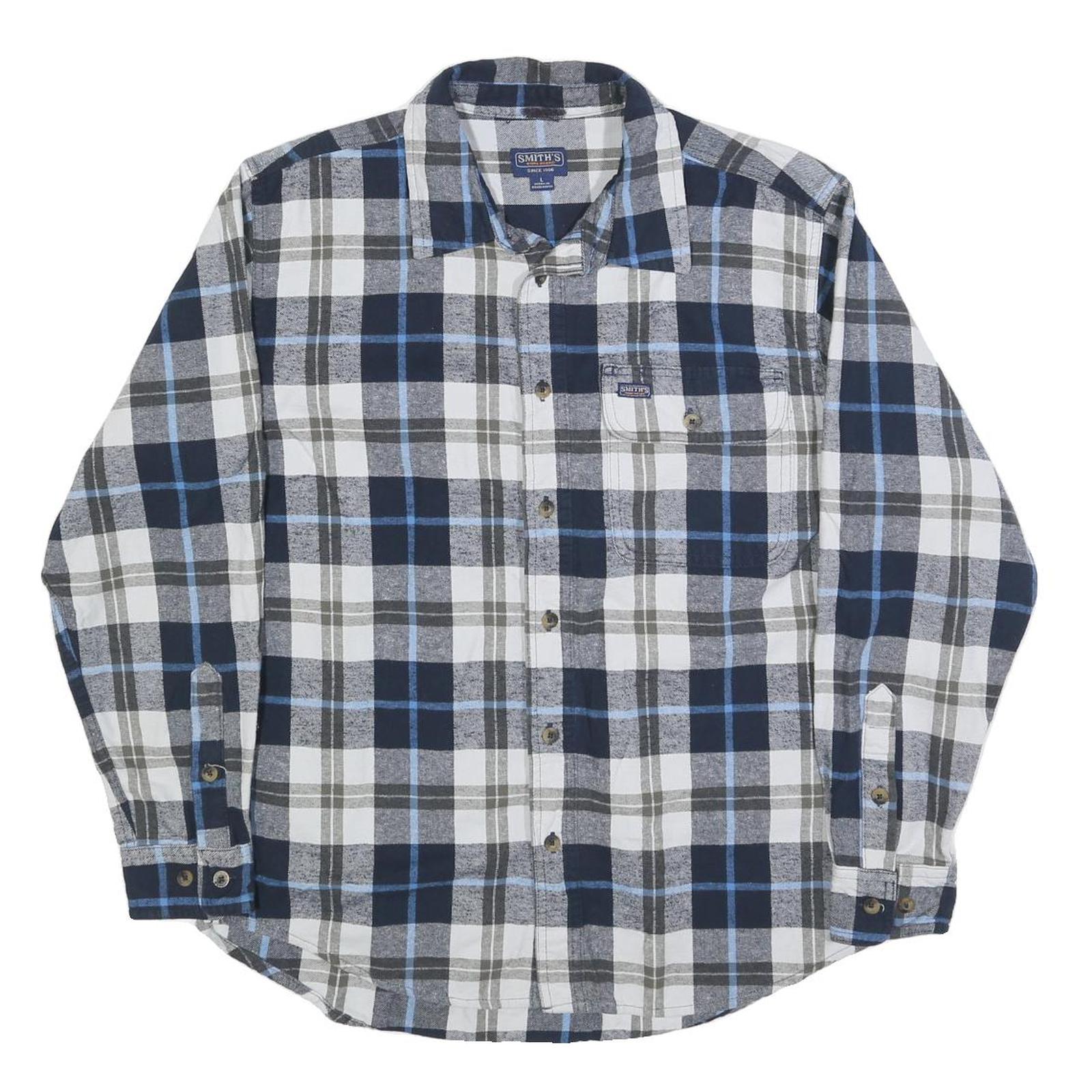 SMITHS Mens Blue & Grey Check Shirt L Casual Cotton Blend Long Sleeve Refurbished - N/A refurbished available on Cerqular