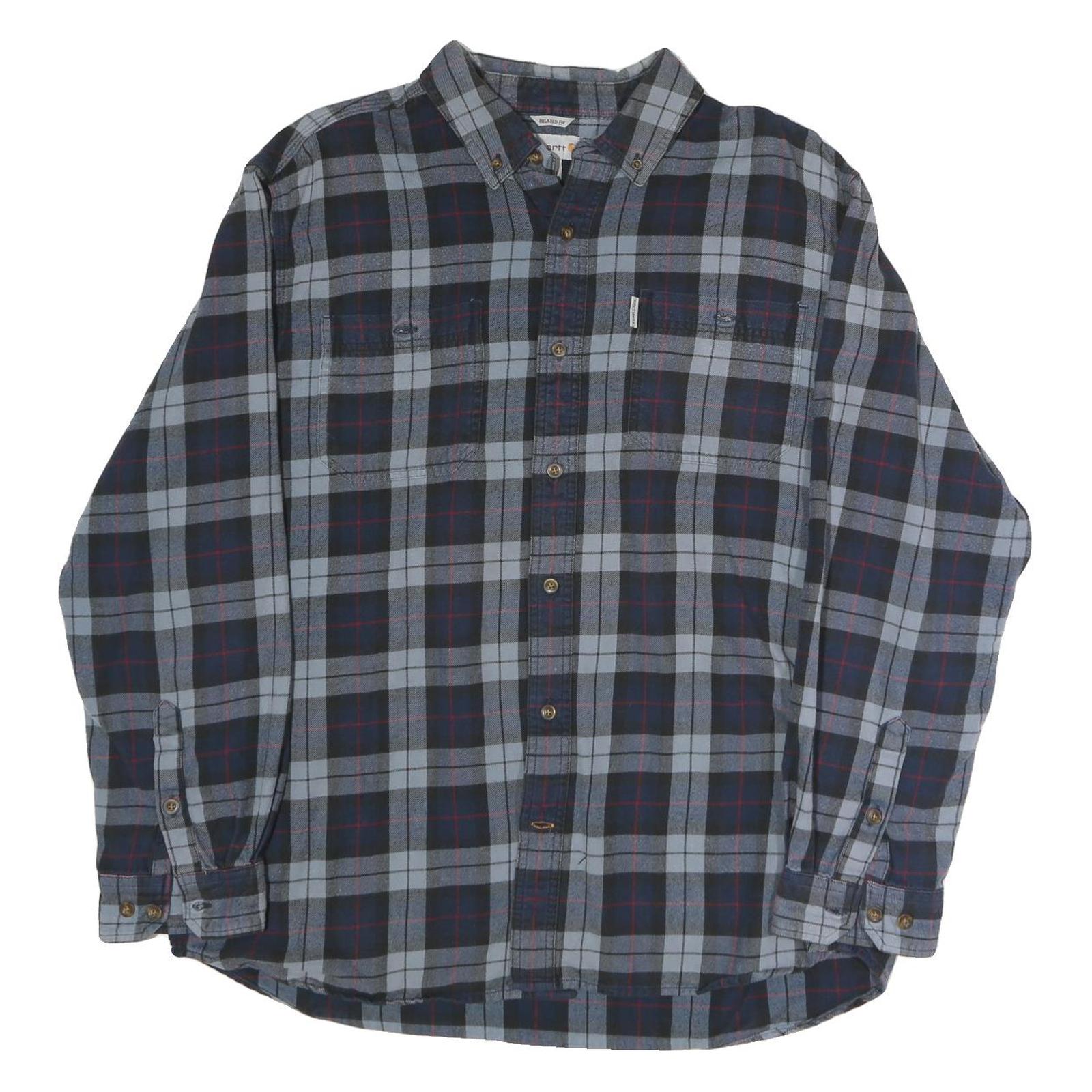 CARHARTT Mens Blue & Grey Check Shirt XL Button Down Casual Workwear Long Sleeve Refurbished - N/A refurbished available on Cerqular