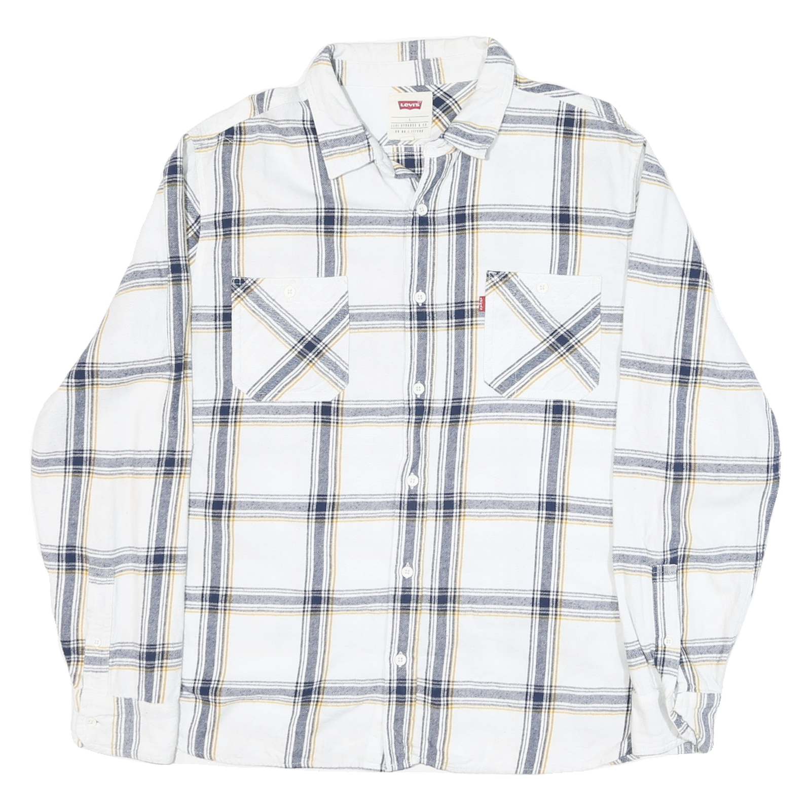 LEVI'S Mens White & Grey Yellow Check Shirt L Cotton Blend Casual Stylish Refurbished - N/A refurbished available on Cerqular
