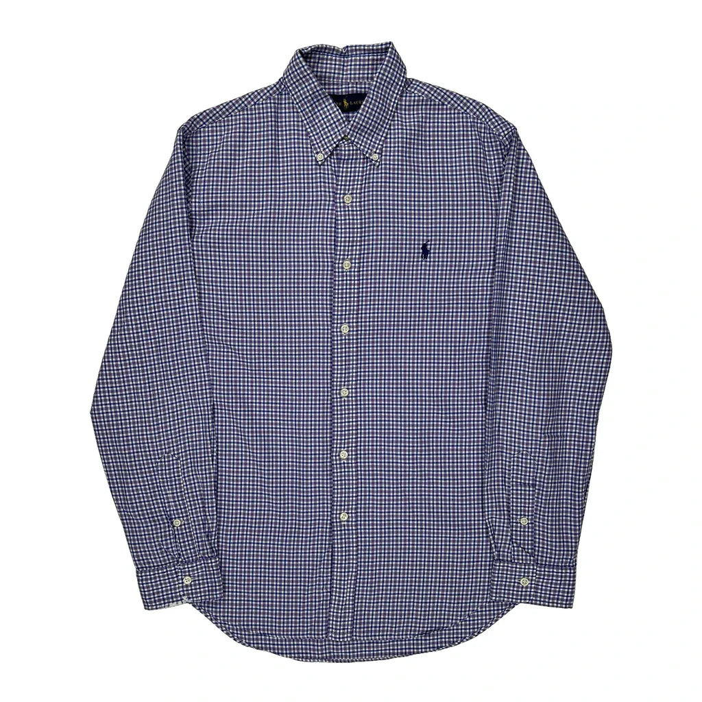 Ralph Lauren Checked Shirt - Medium Blue Cotton Refurbished - Thrifted (note: this is a term often used to describe second- refurbished available on Cerqular