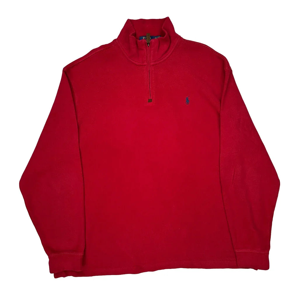 Polo By Ralph Lauren 1/4 Zip - 2XL Red Cotton Refurbished - Thrifted (note: this is a term often used to describe second- refurbished available on Cerqular
