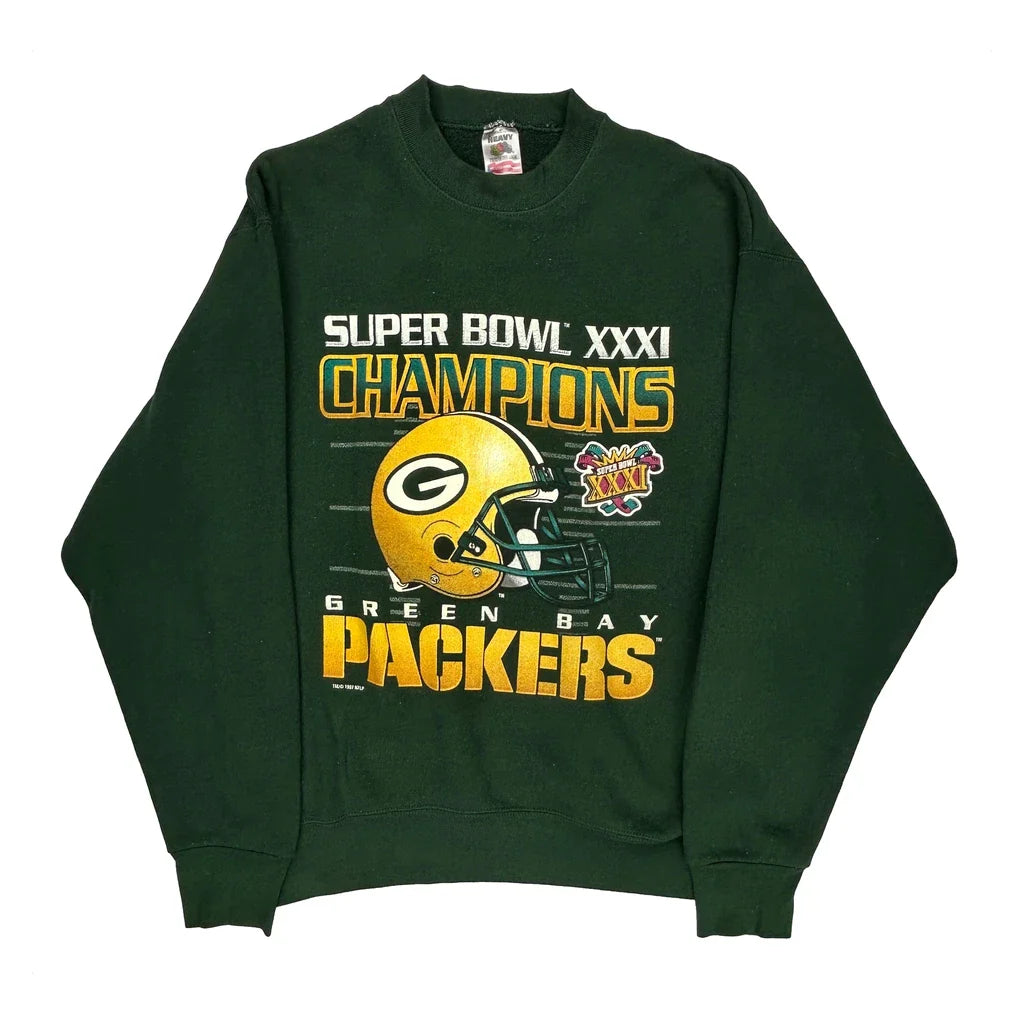 Made In USA Green Bay Packers Fruit Of The Loom Nfl Sweatshirt - Large Green Cotton Refurbished - Thrifted (note: this is a term often used to describe second- refurbished available on Cerqular