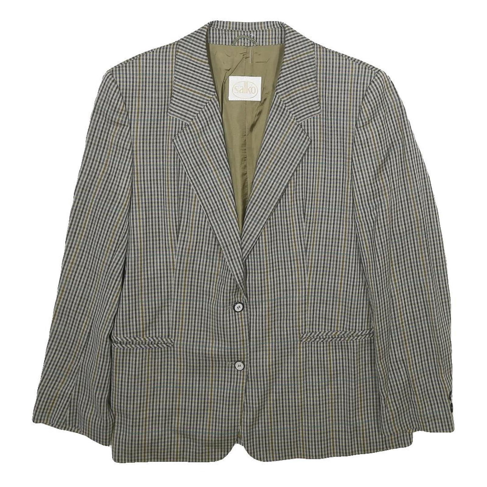 SALKO Womens Grey Wool Check Blazer Jacket L Button Closure Classic Fit Refurbished - N/A refurbished available on Cerqular