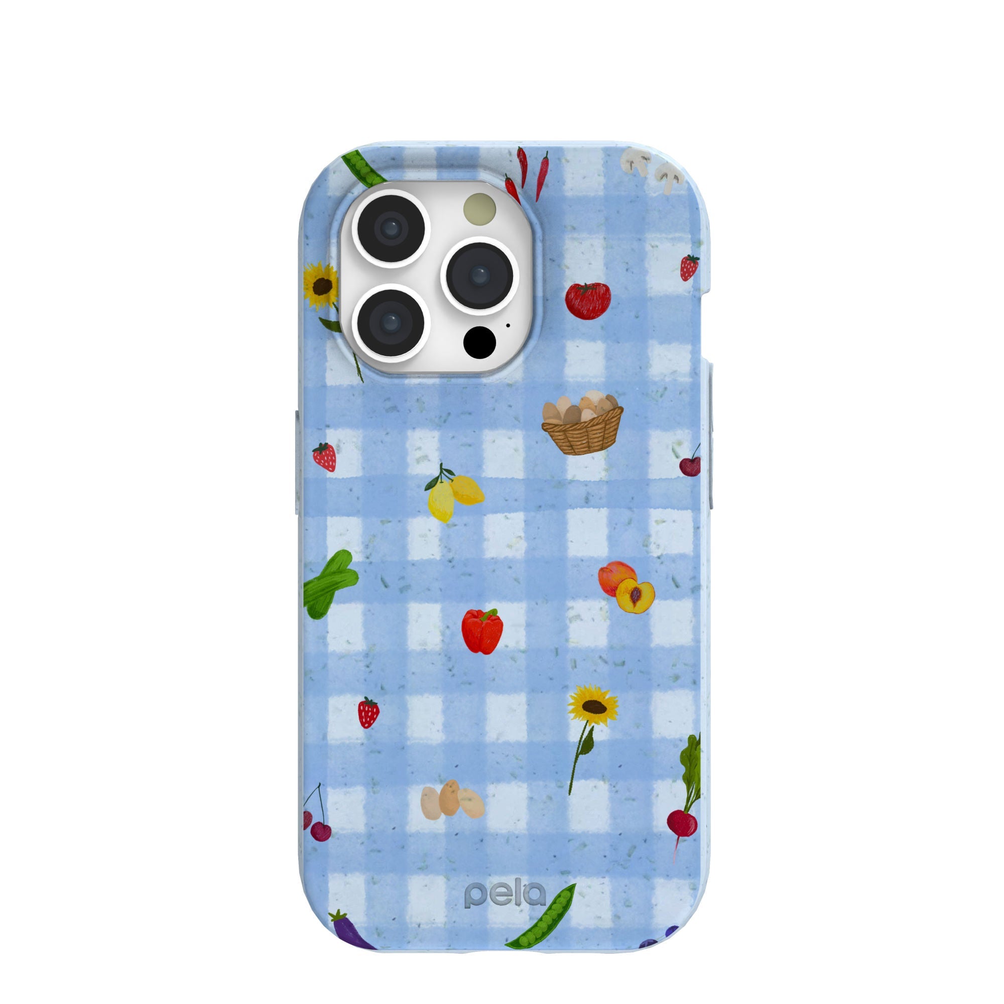 Powder Blue Gingham Farmhouse iPhone 15 Pro Case Refurbished - Pela Case refurbished available on Cerqular
