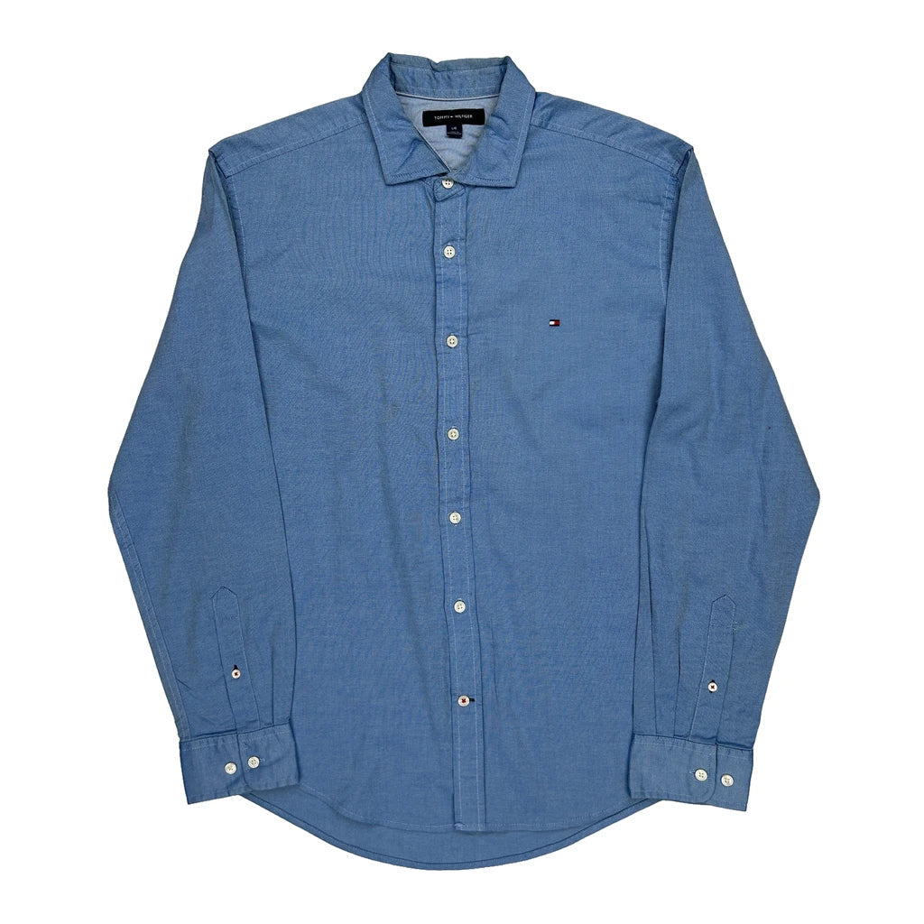 Tommy Hilfiger Shirt - Large Blue Cotton Refurbished - Thrifted (note: this is a term often used to describe second- refurbished available on Cerqular