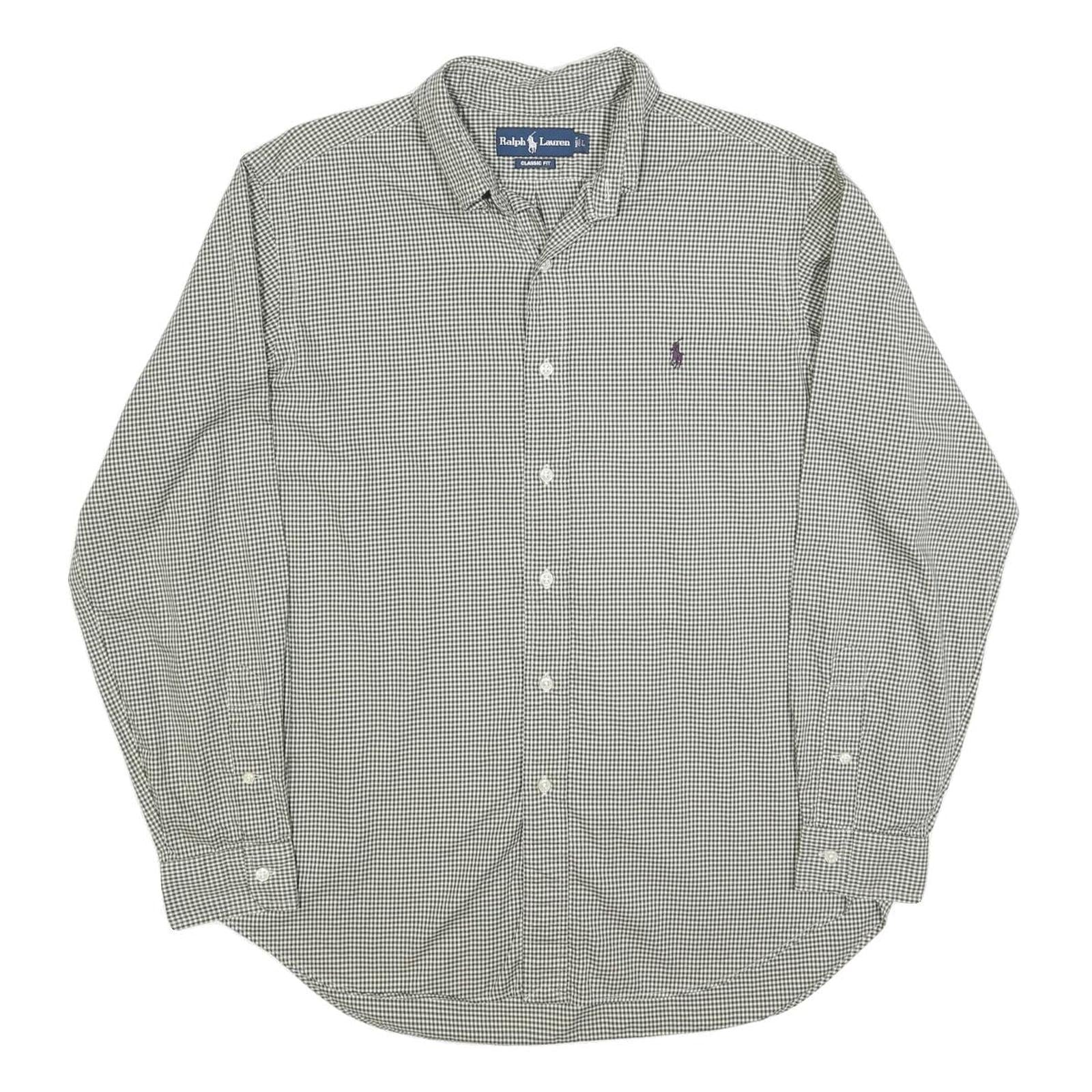 RALPH LAUREN Mens Green & White Checked Classic Fit Shirt L Cotton Blend Long Refurbished - N/A refurbished available on Cerqular