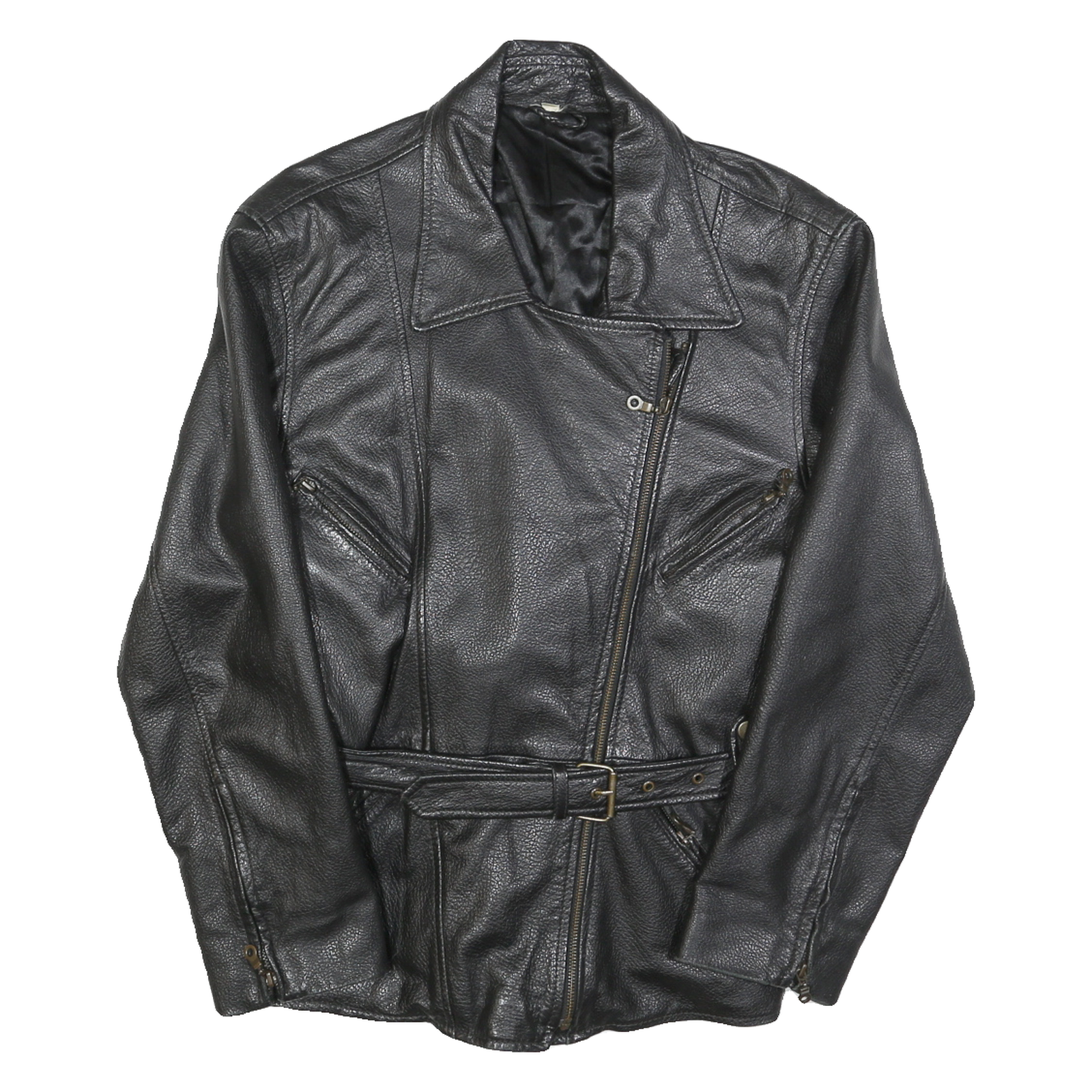 Womens Black Faux Leather Jacket M Polycotton Zip Classic Fit Collar Stylish Refurbished - N/A refurbished available on Cerqular