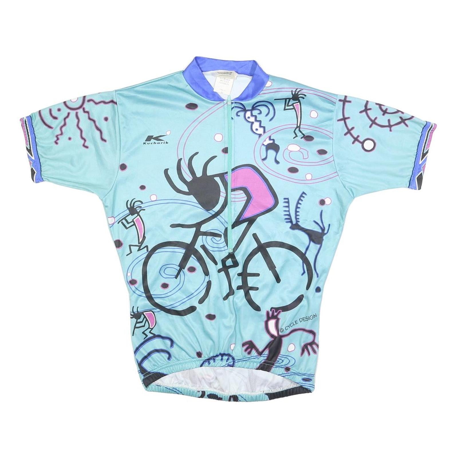 Kucharik Womens Blue Cycling Graphic Zip Front T-Shirt M Short Sleeve Crew Neck Refurbished - N/A refurbished available on Cerqular