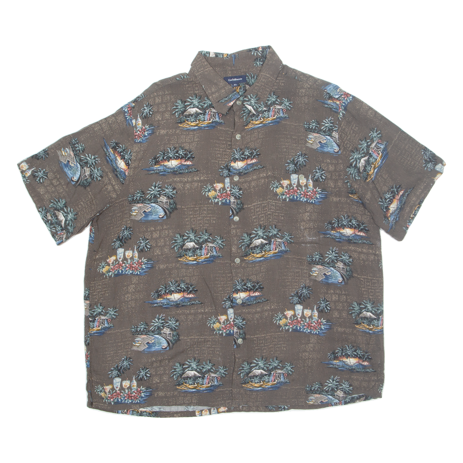 CROFT & BARROW Mens Hawaiian Shirt Brown Crazy Pattern XL Refurbished - N/A refurbished available on Cerqular