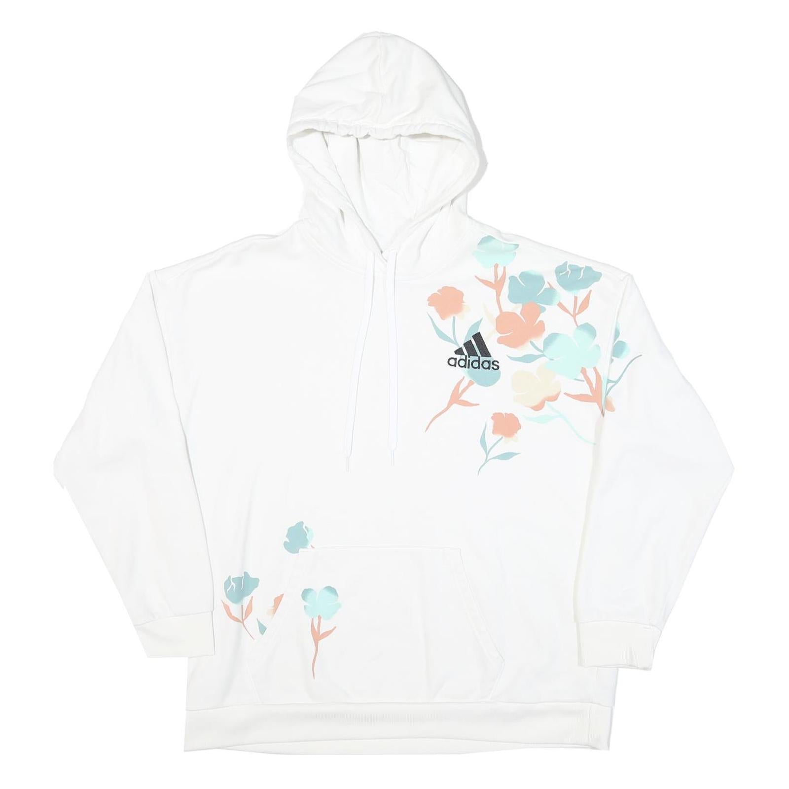 ADIDAS Womens White Cotton Blend Hoodie XL Floral Print Casual Wear Refurbished - N/A refurbished available on Cerqular