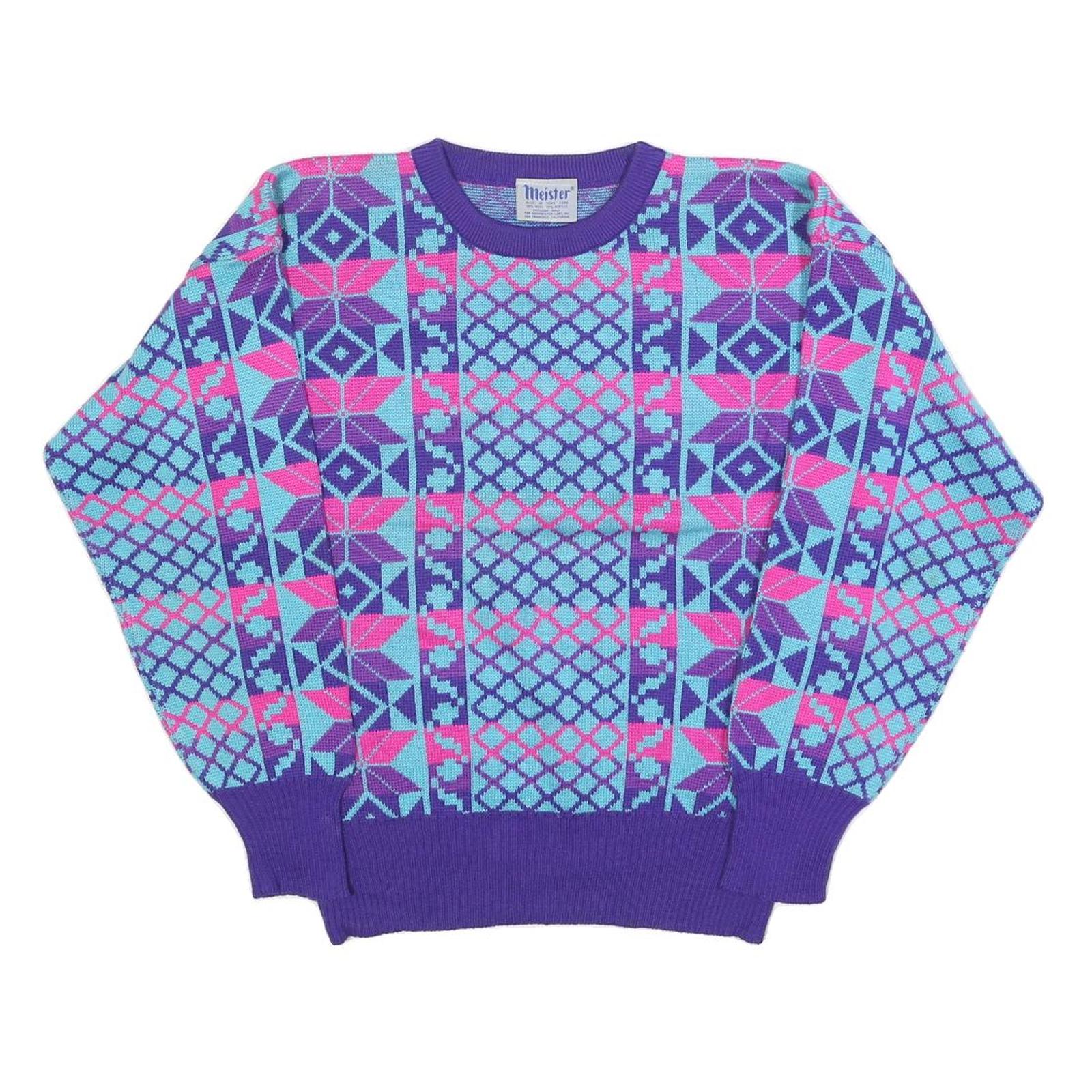 MEISTER Womens Purple Blue & Pink Patterned Wool Blend Jumper Crew Neck M Refurbished - N/A refurbished available on Cerqular
