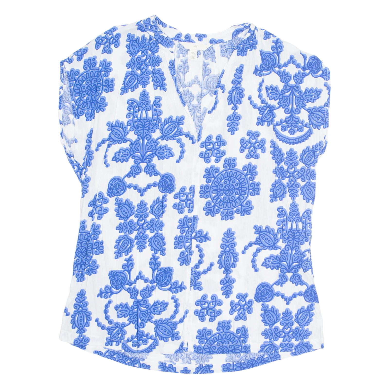 H&M Womens Printed Blouse Blue V-Neck Sleeveless Crazy Pattern S Refurbished - N/A refurbished available on Cerqular
