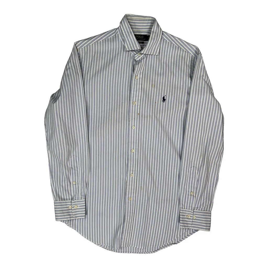 Polo By Ralph Lauren Striped Shirt - Medium Blue Cotton Refurbished - Thrifted (note: this is a term often used to describe second- refurbished available on Cerqular