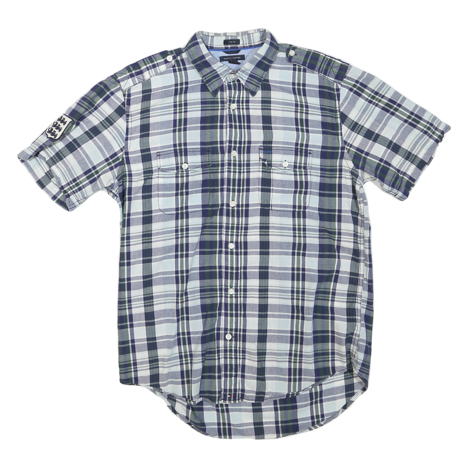 TOMMY HILFIGER Mens Blue Green Plaid Short Sleeve Shirt M Cotton Blend Casual Refurbished - N/A refurbished available on Cerqular