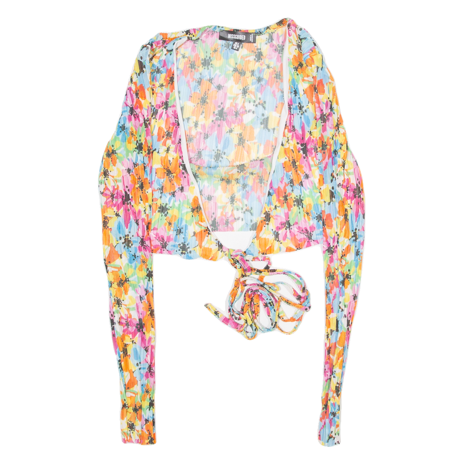 MISSGUIDED Womens Wrap Top Blue Long Sleeve Crazy Pattern UK 8 Refurbished - N/A refurbished available on Cerqular