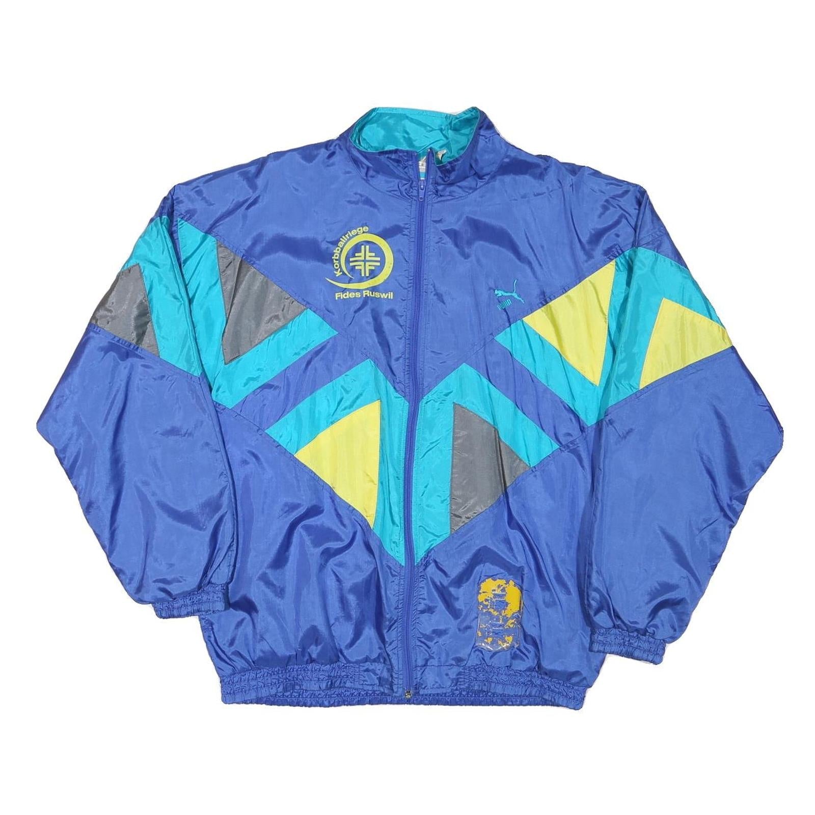 PUMA Mens Blue Yellow Grey Colourblock Sports Zip Jacket L Polyester Refurbished - N/A refurbished available on Cerqular